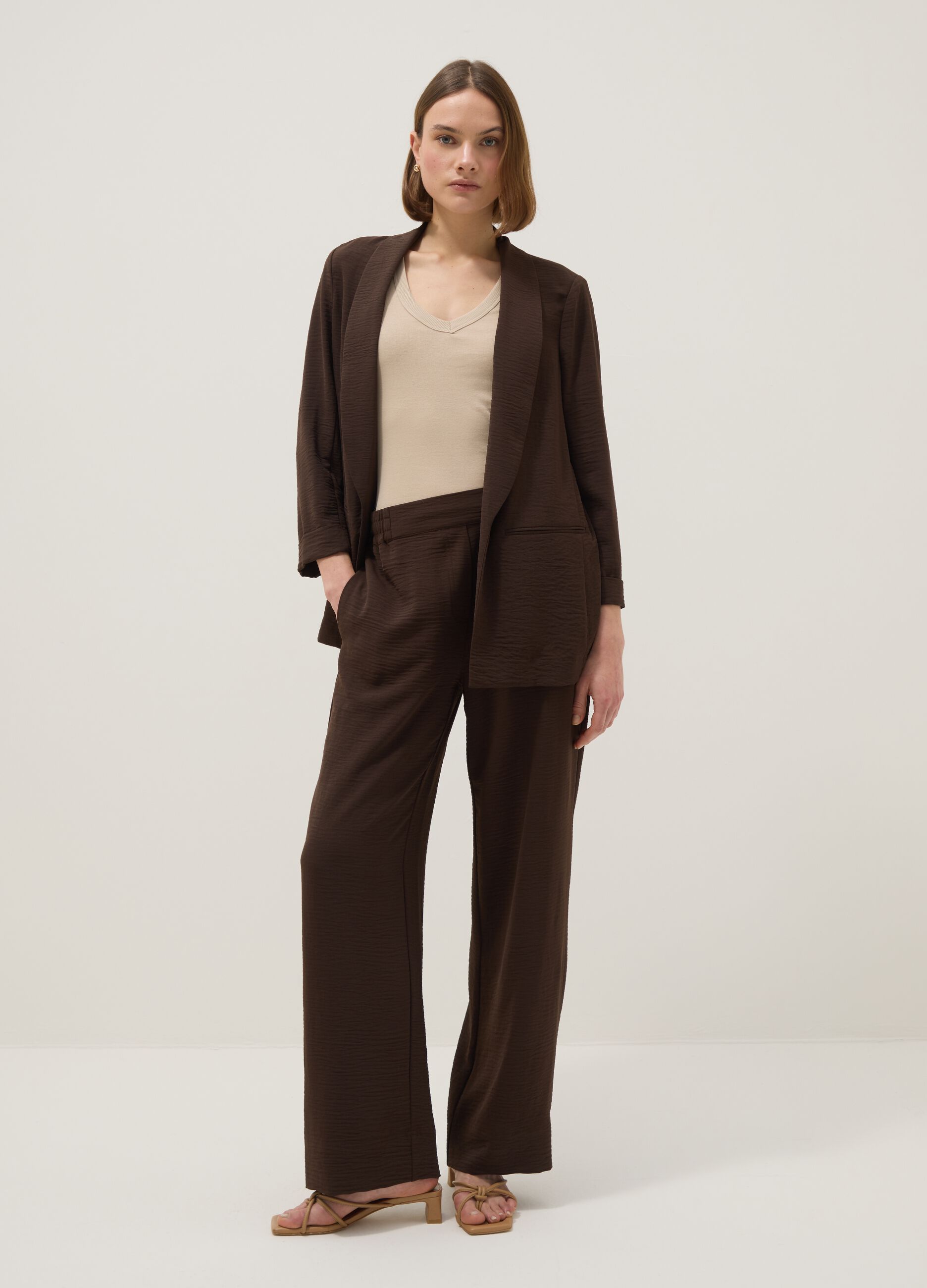 Brown wide-leg trousers with elasticated waist