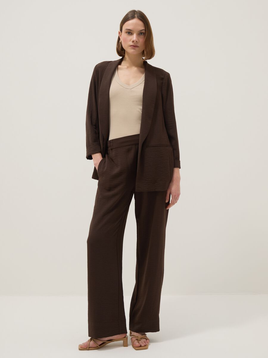 Brown wide-leg trousers with elasticated waist_0