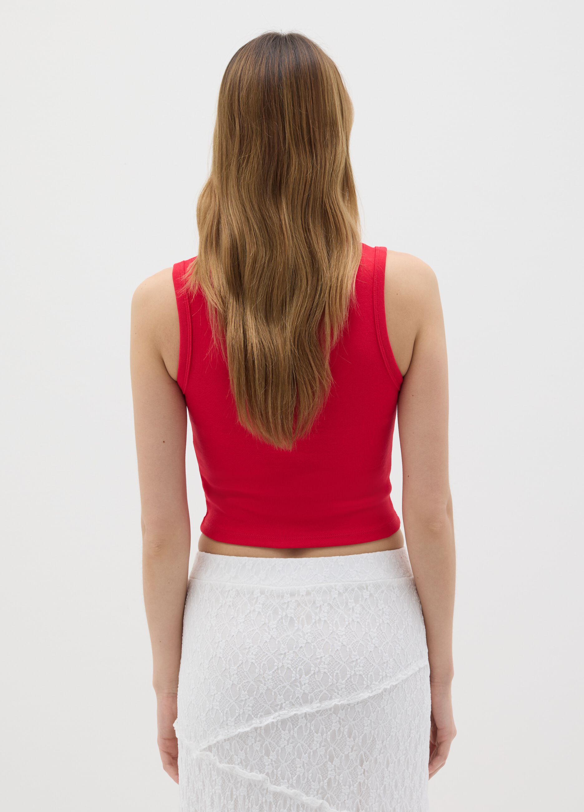 Canotta da donna in cotone elasticizzato rossa fitted
