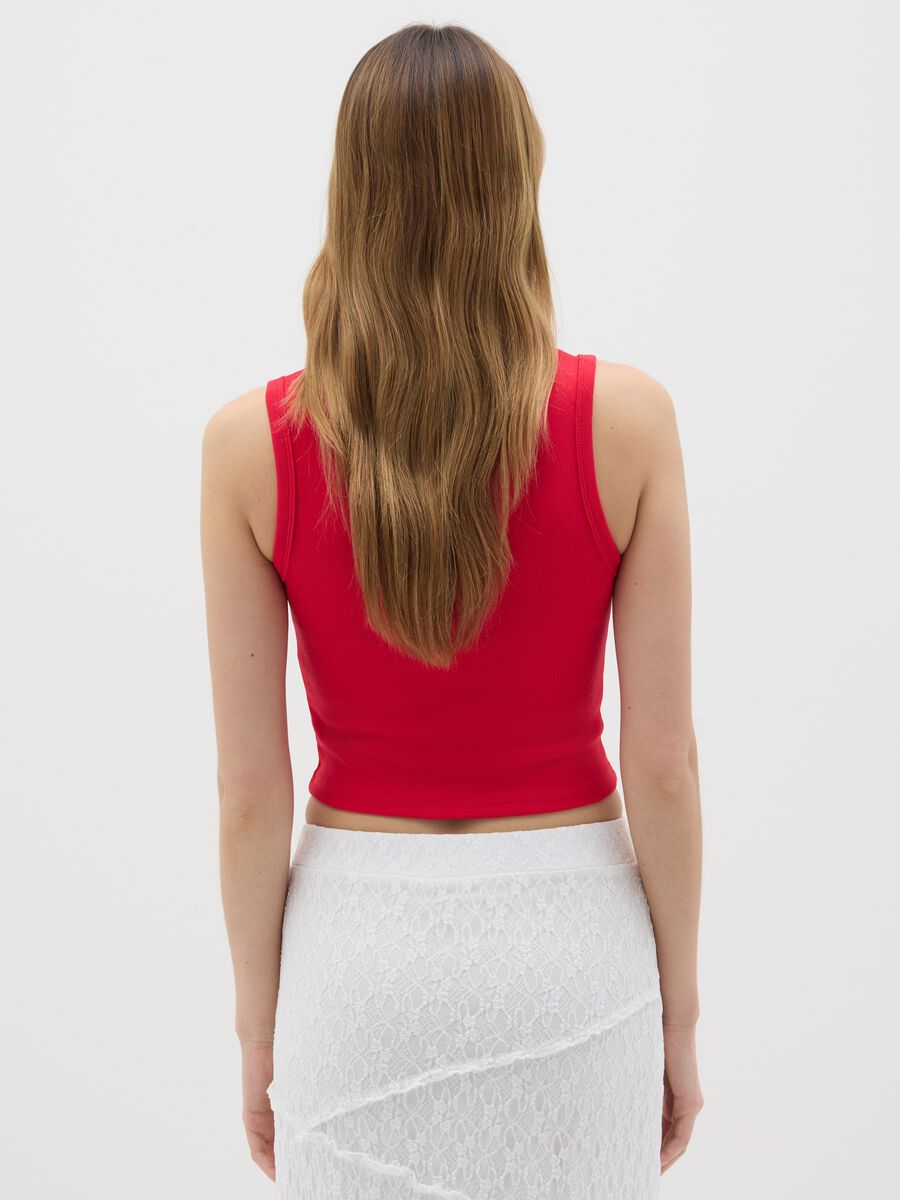 Women’s red fitted vest top in stretch cotton_3