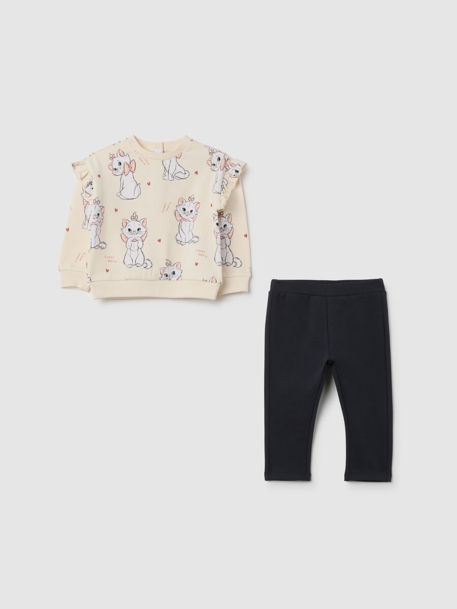Jogging set da bambina in cotone beige e nero_0