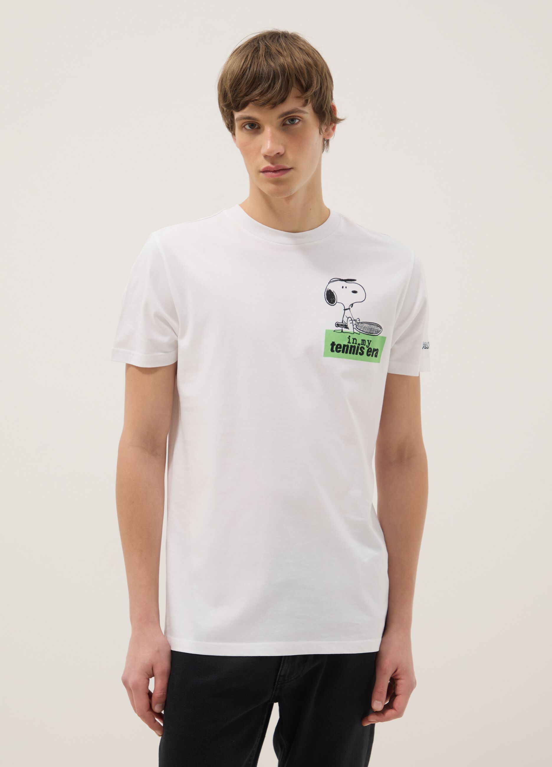 T-shirt in puro cotone bianco regular fit con stampa Snoopy