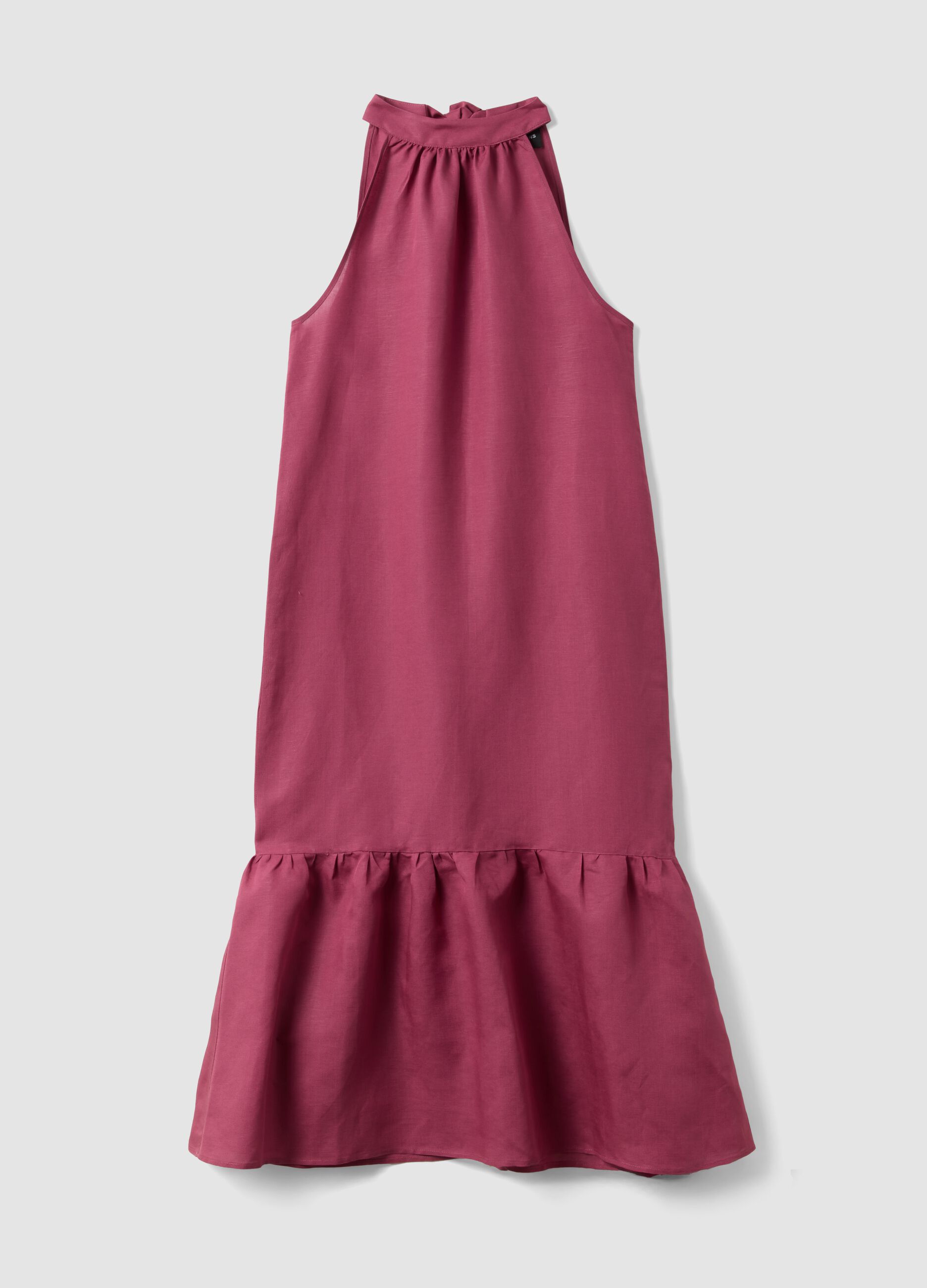Pink linen-viscose blend halterneck dress, regular fit