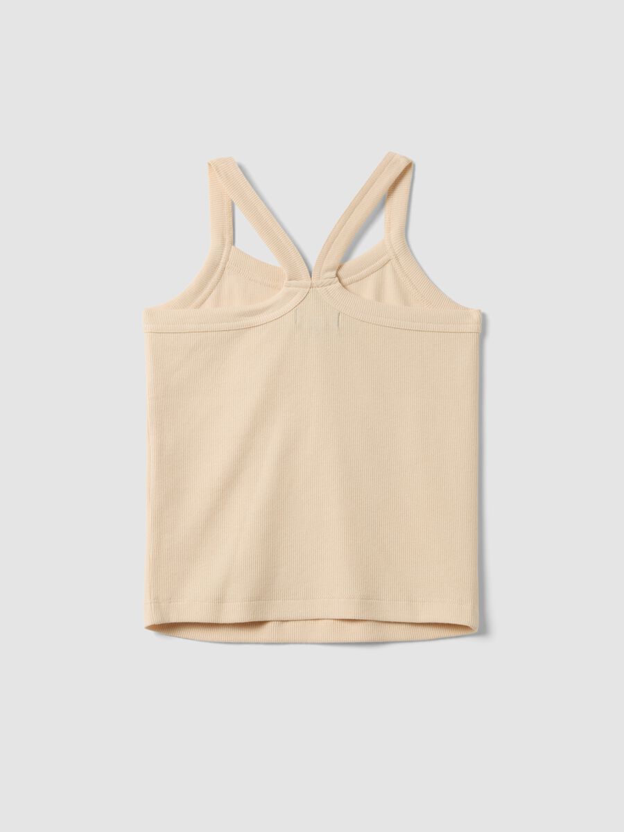 Tank top fitted beige in cotone elasticizzato a coste da ragazza_1