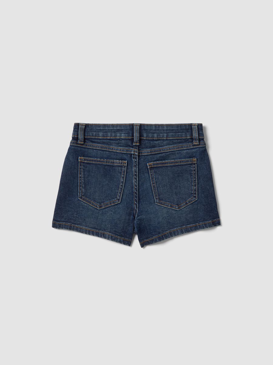 Blue stretch cotton-blend denim shorts for girls, slim fit_1