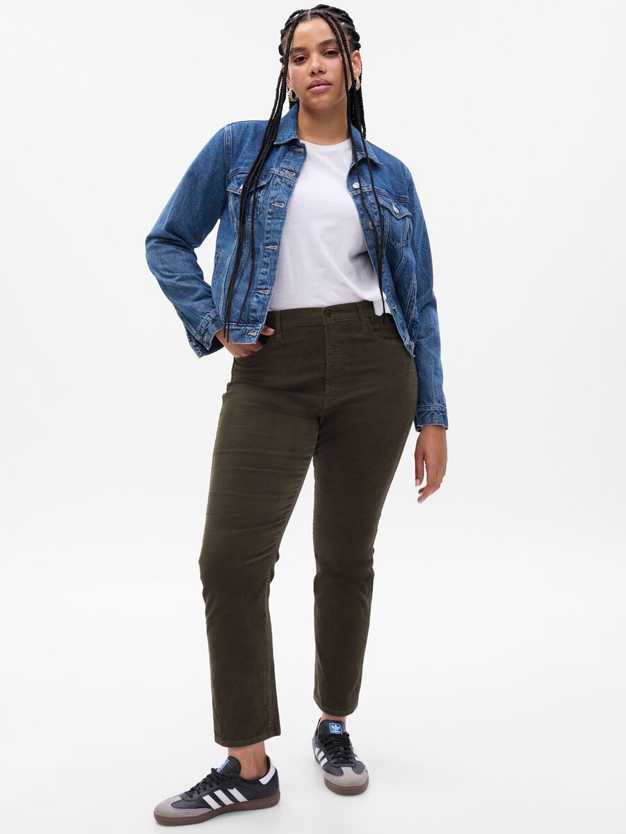 Pantaloni slim fit a vita alta in corduroy_3