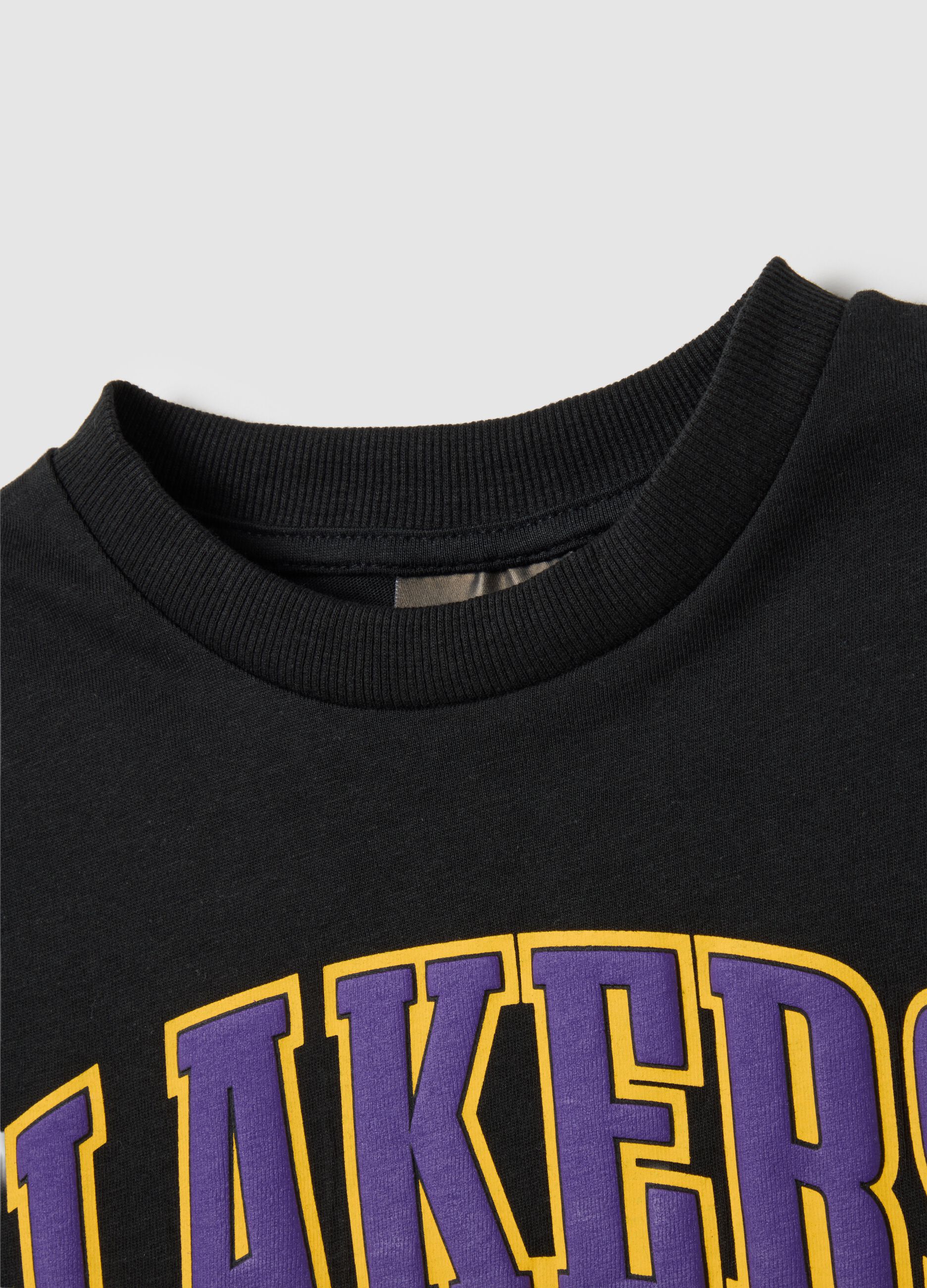 Black pure cotton regular fit kids' T-shirt with Los Angeles Lakers logo