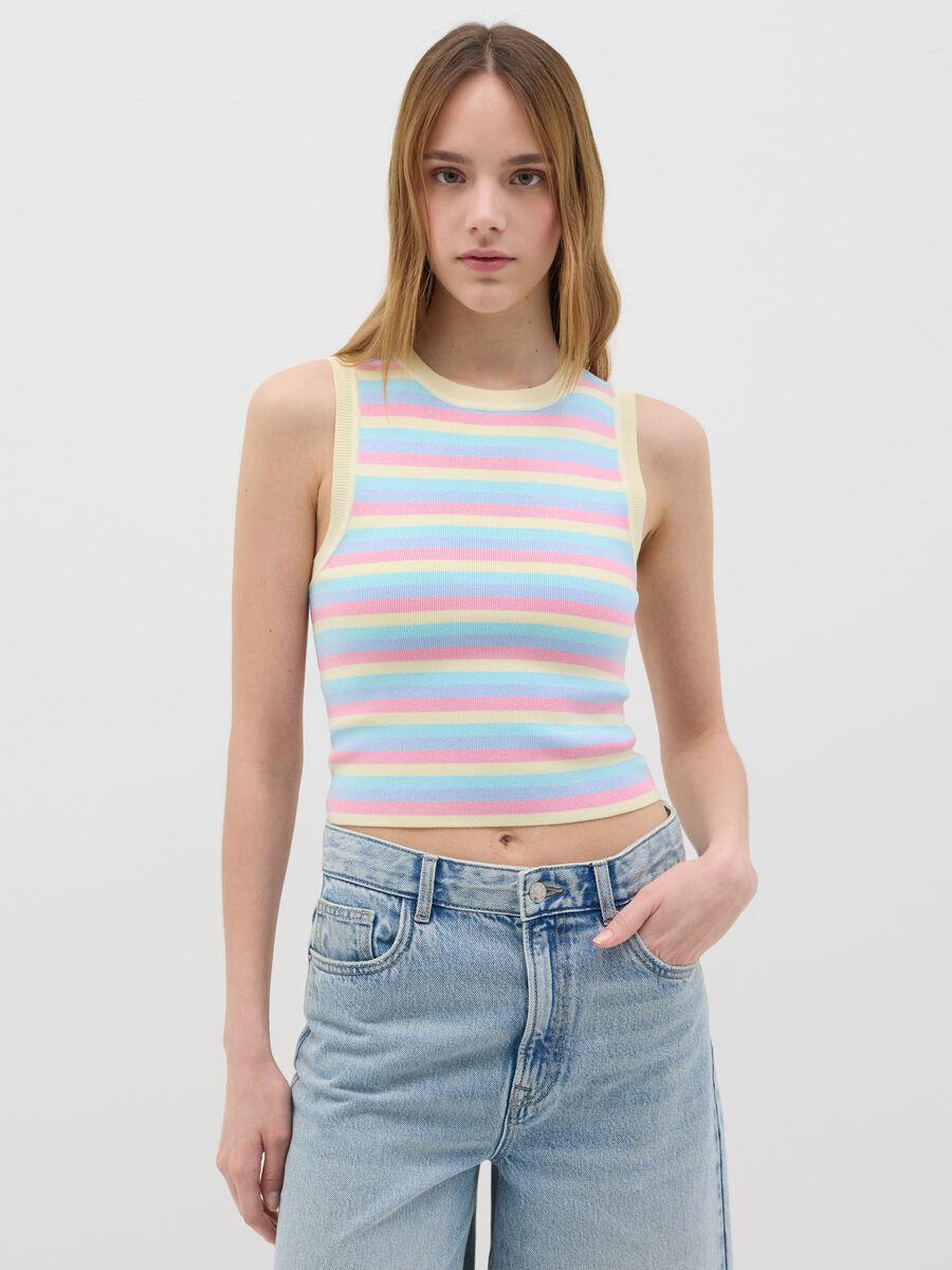 Multicolor striped top in viscose and polyamide blend_1