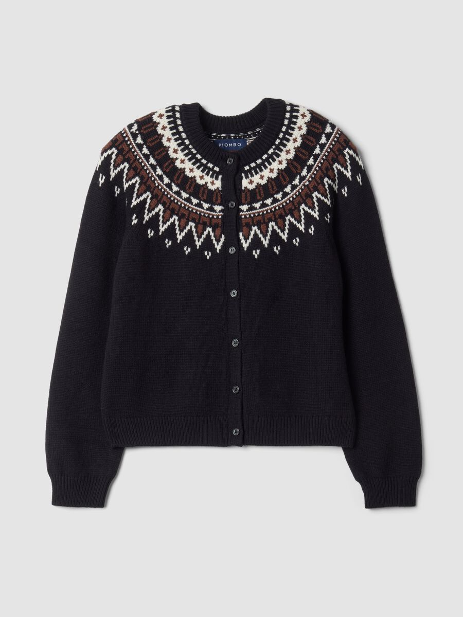 Blue jacquard wool-blend crew-neck cardigan_0