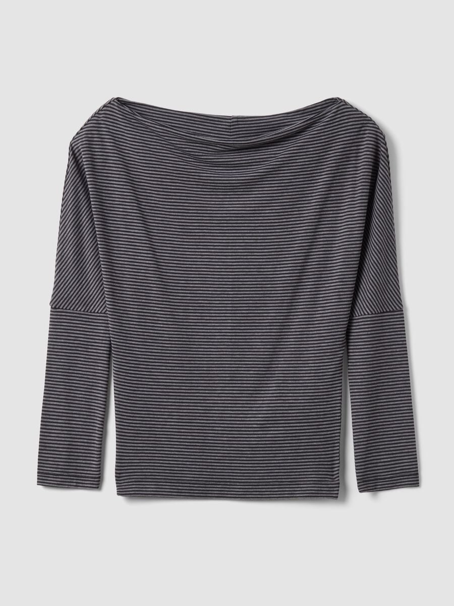 Grey stretch viscose striped boat-neck T-shirt_0