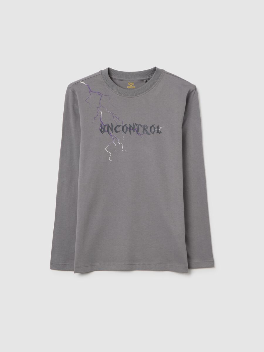 T-shirt grigia da ragazzo in puro cotone over fit con stampa_3