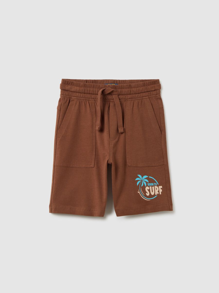 Children's brown pure cotton shorts, regular fit with print_0