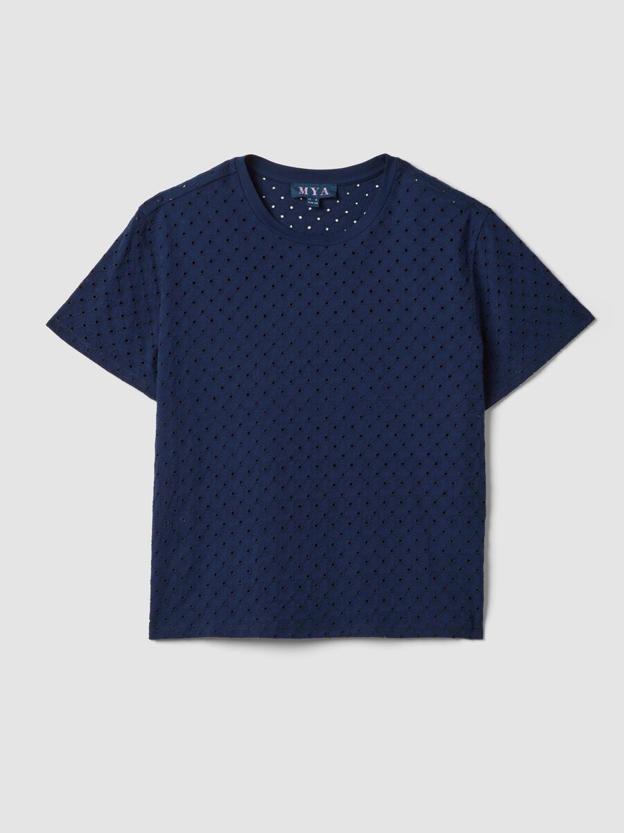 Blue open-knit cotton-blend T-shirt_4