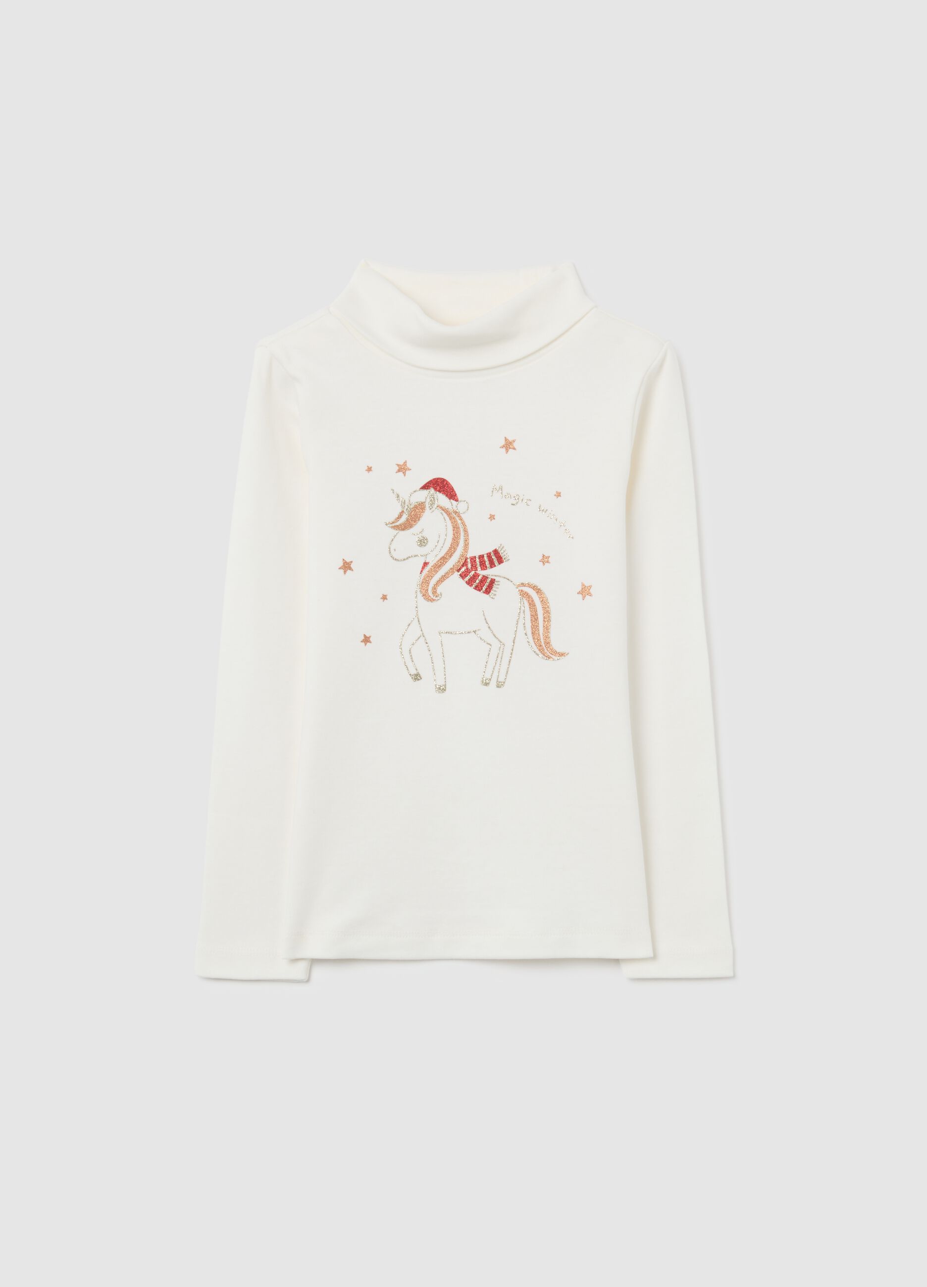 Girls' white Christmas jumper in pure cotton, regular fit