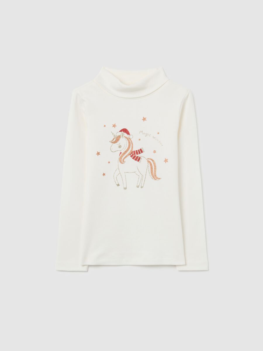 Girls' white Christmas jumper in pure cotton, regular fit_0
