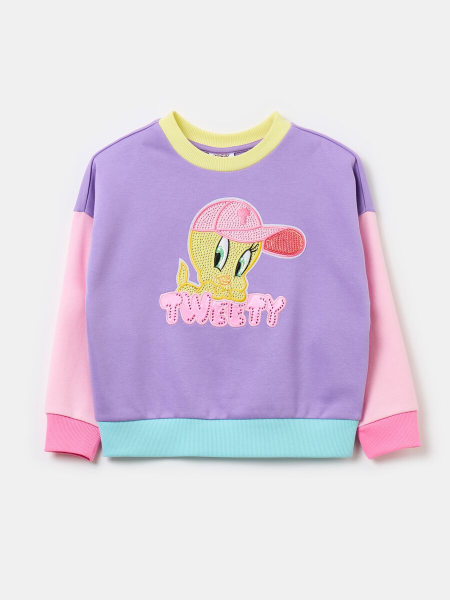 Colourblock sweatshirt with Tweetie Pie patch and diamantés_0