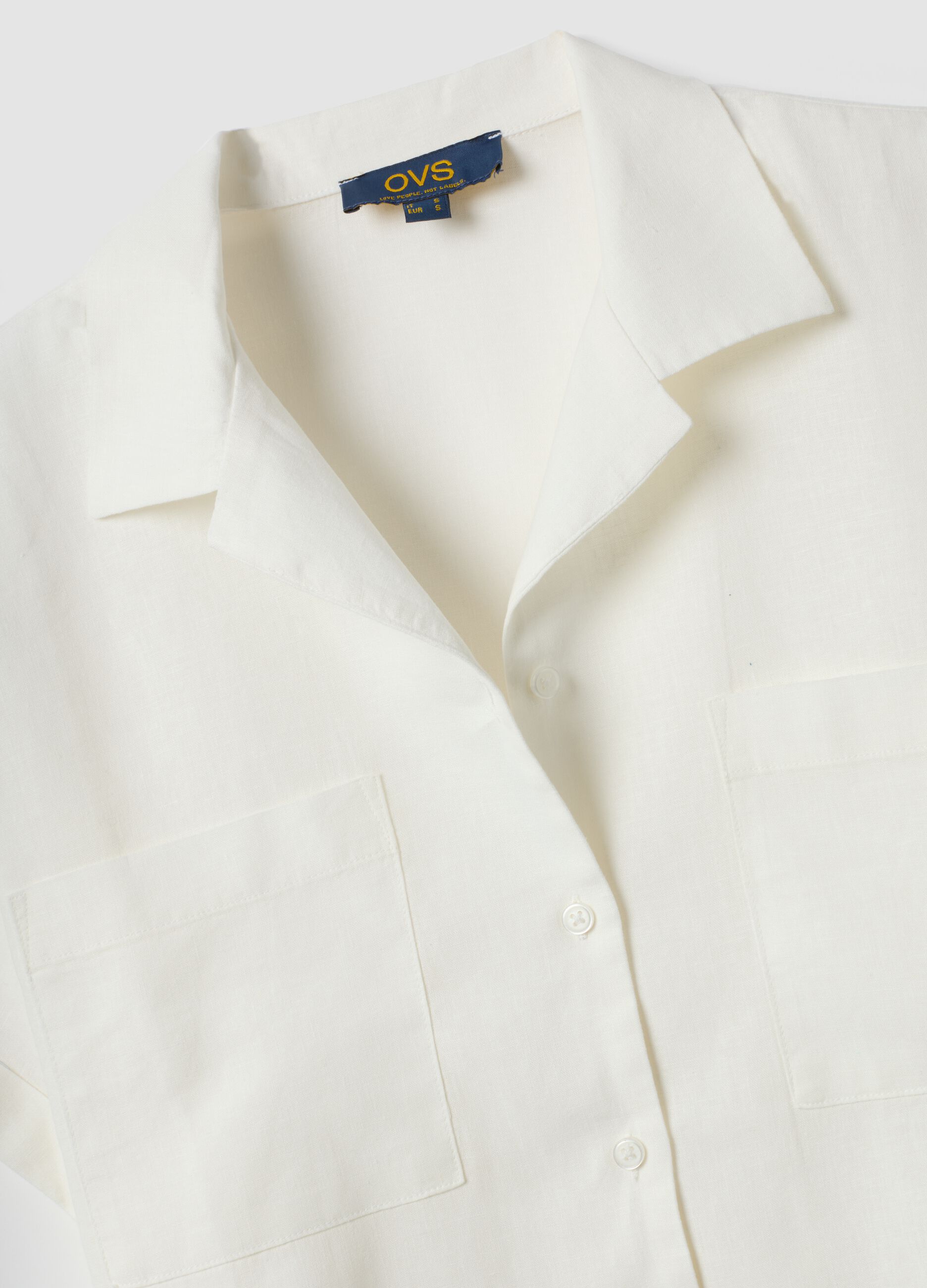 White regular-fit linen and viscose blend shirt