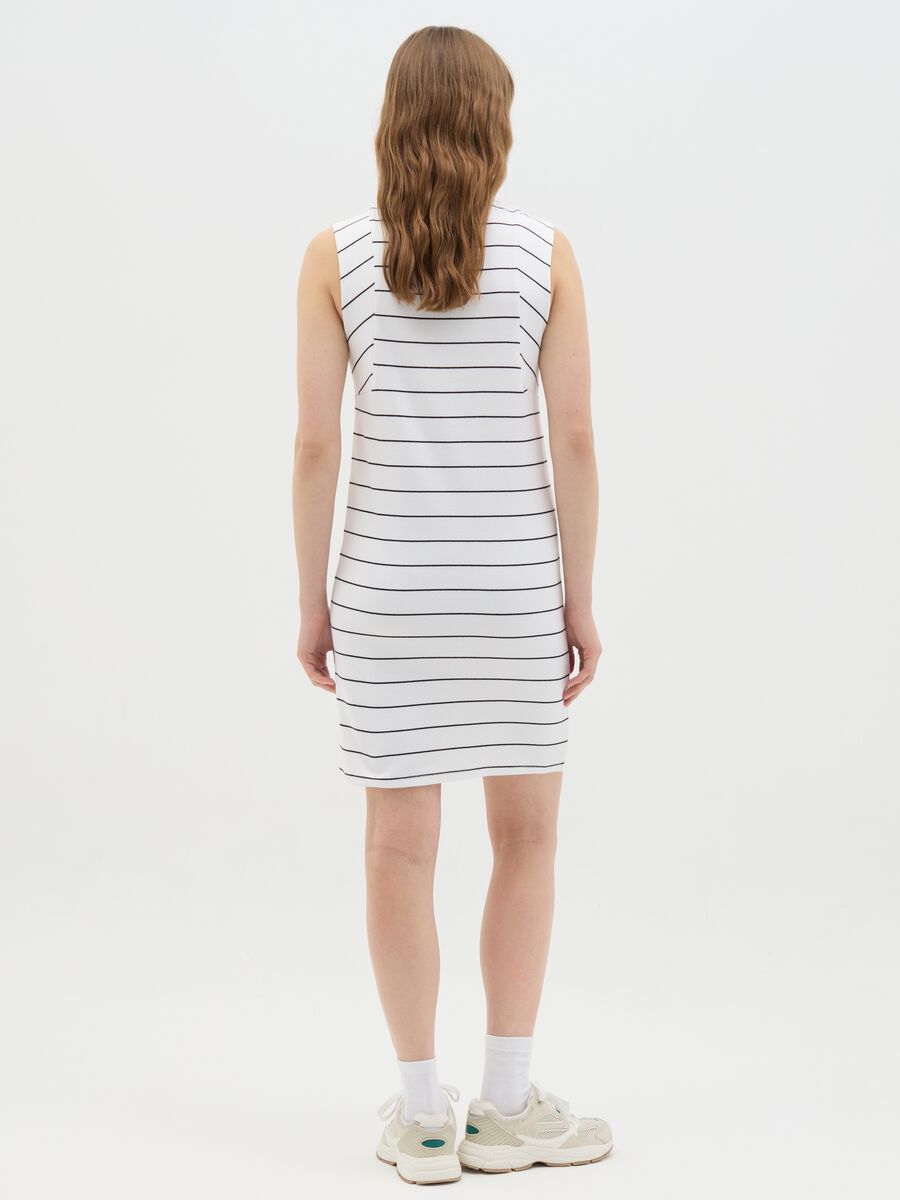 Sleeveless Stretch Cotton Dress with Black and White Stripes_3