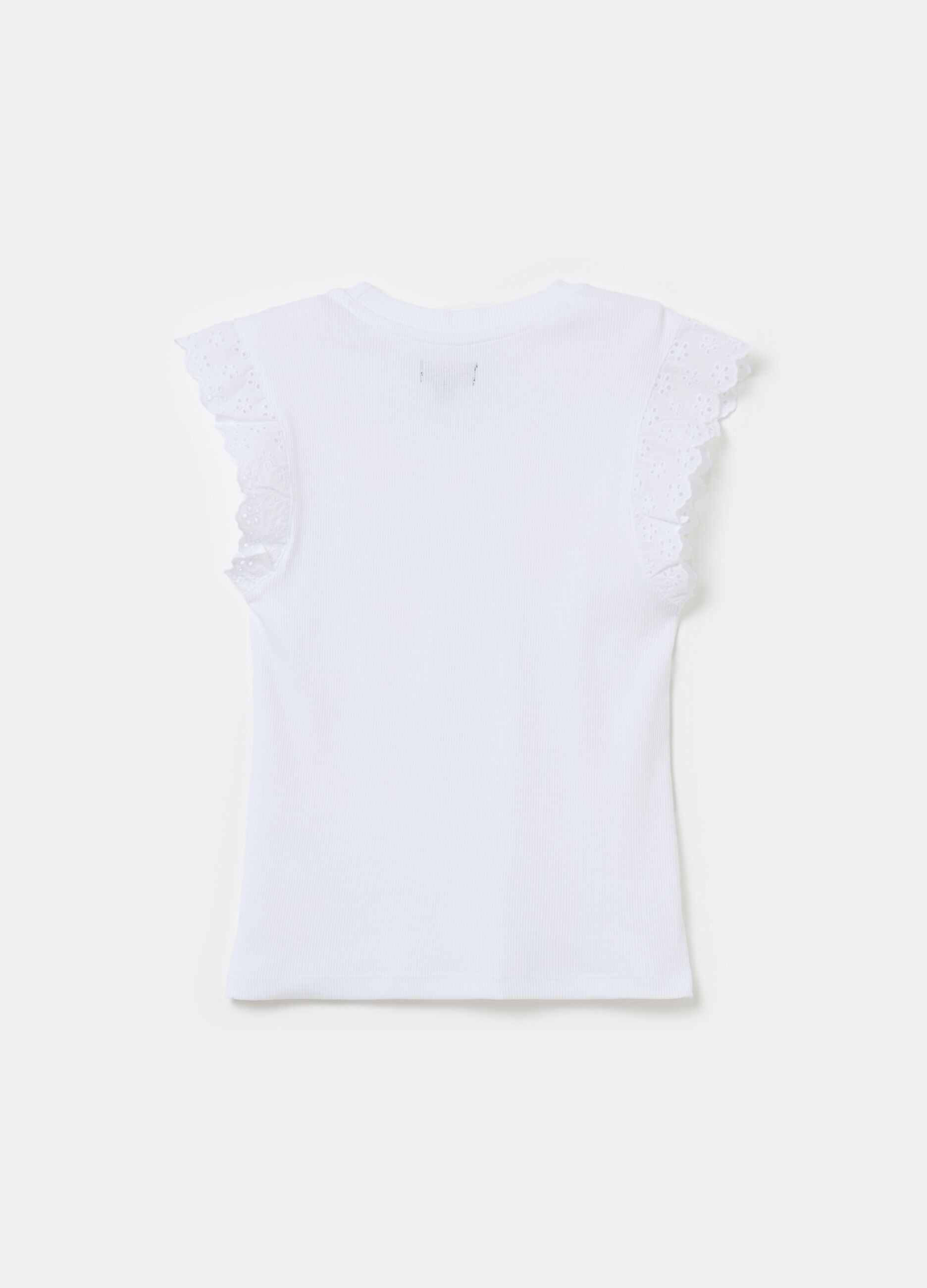 Ribbed T-shirt with broderie anglaise