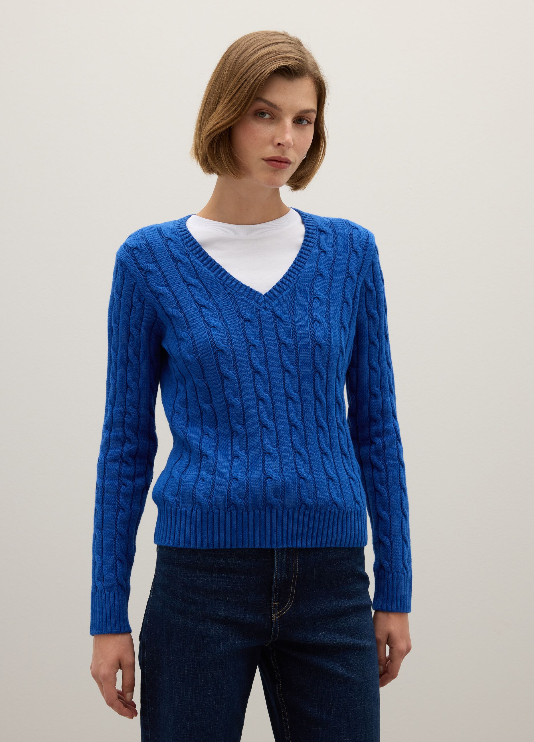 Maglione in puro cotone blu regular fit