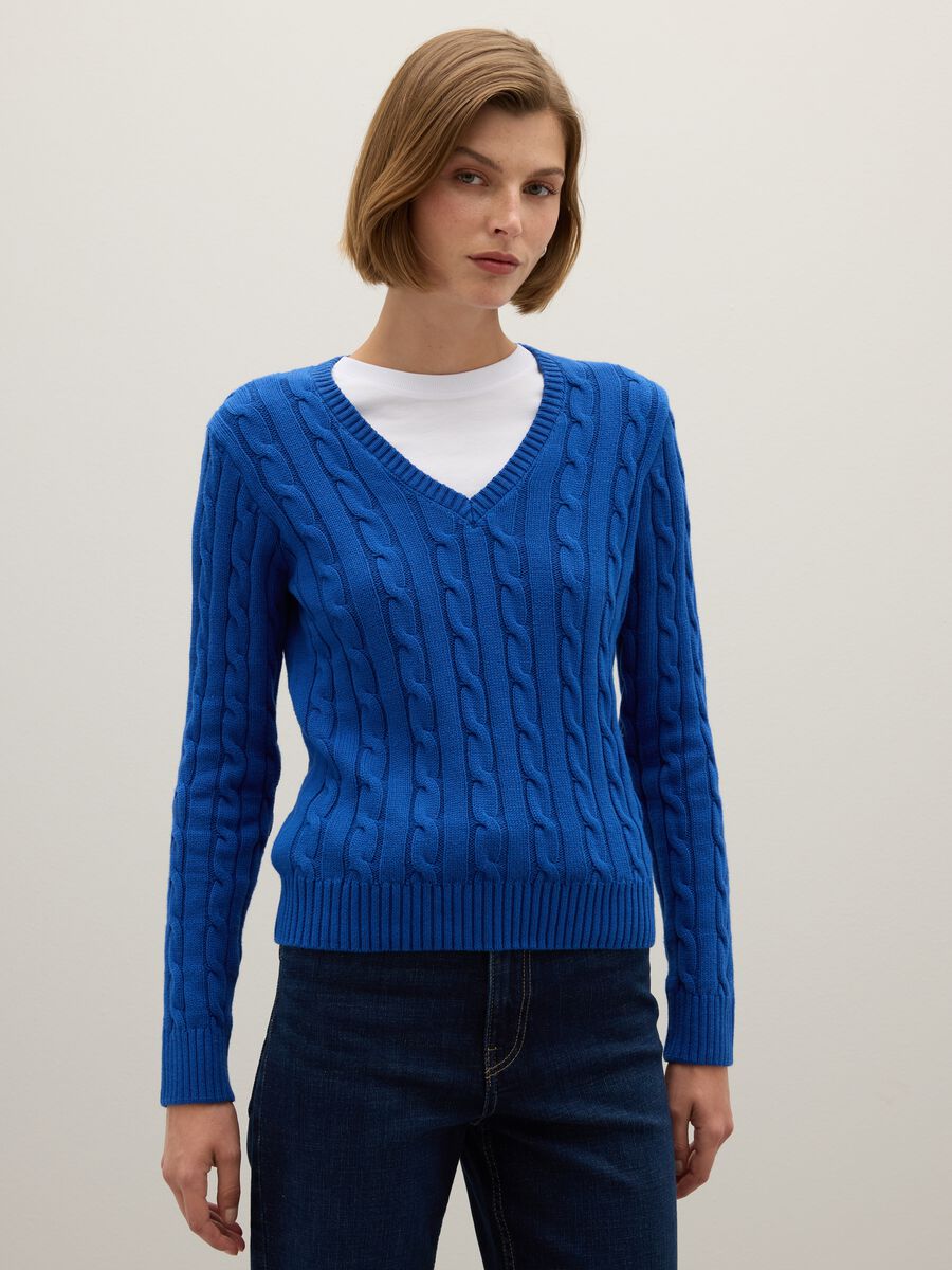 Maglione in puro cotone blu regular fit_0