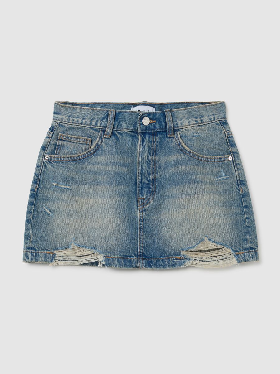 Women's Regular Fit Denim Short Skirt with Tear Details_0