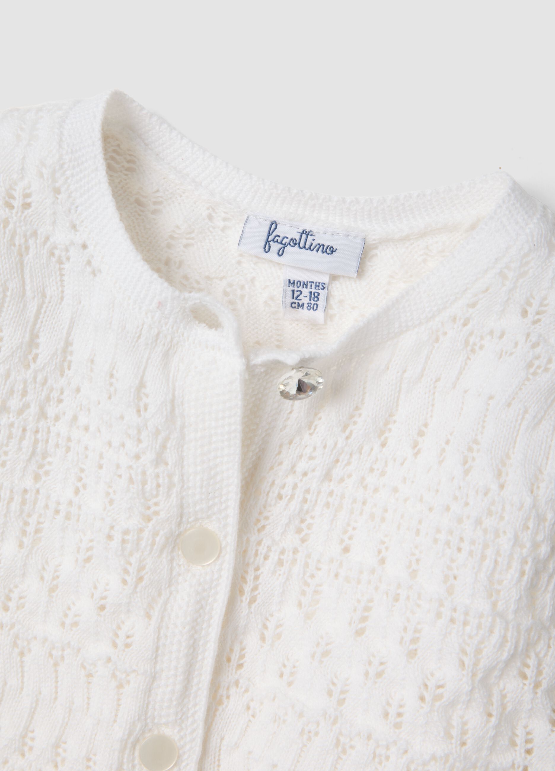 White fitted pure cotton knitted cardigan for baby girl