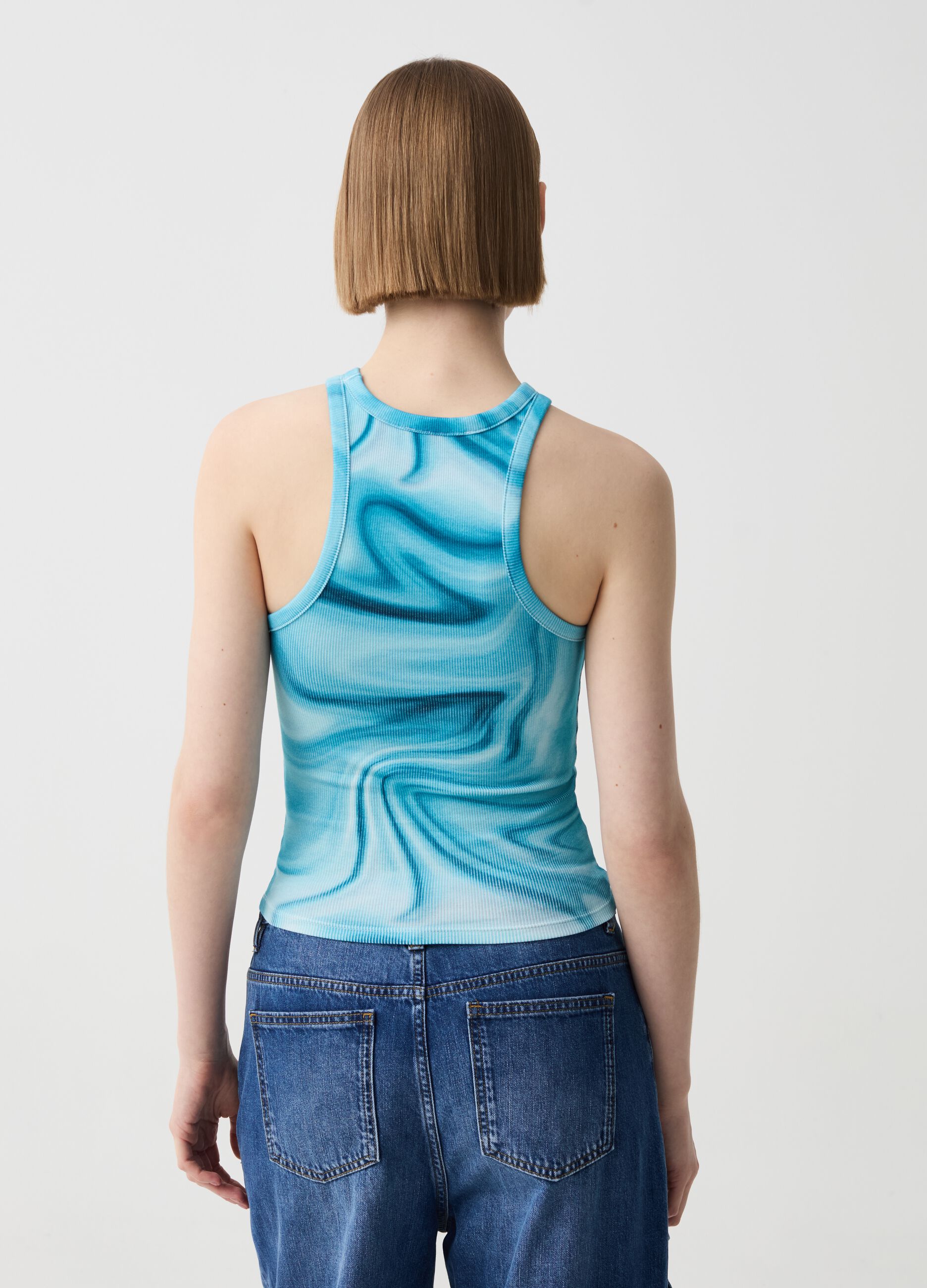 Ribbed tank top with halter neck