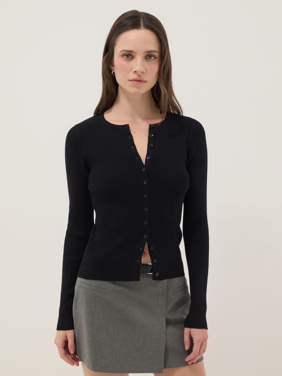 Cardigan in misto viscosa nero vestibilit&agrave; fitted_1