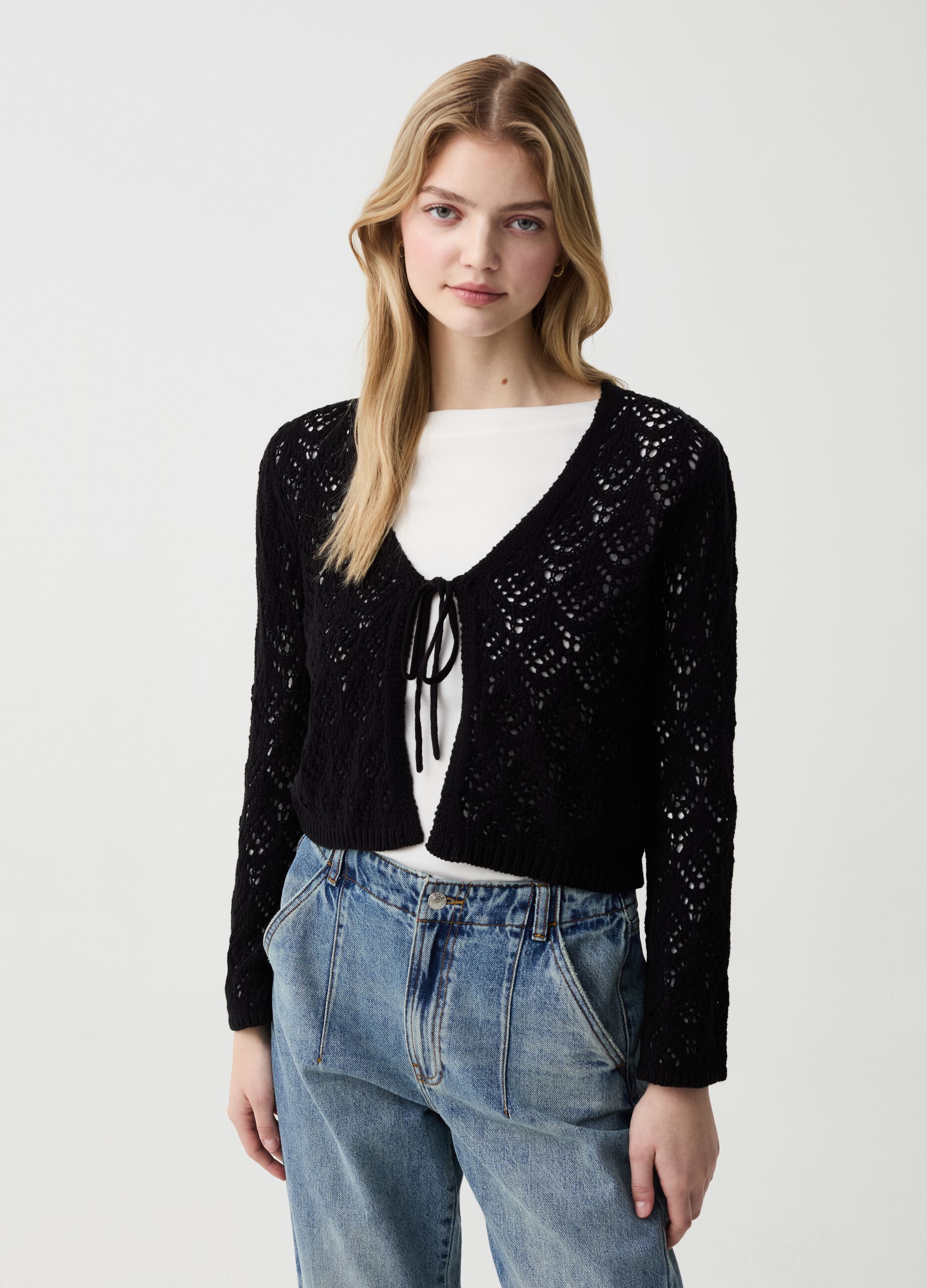 Crochet cardigan with laces
