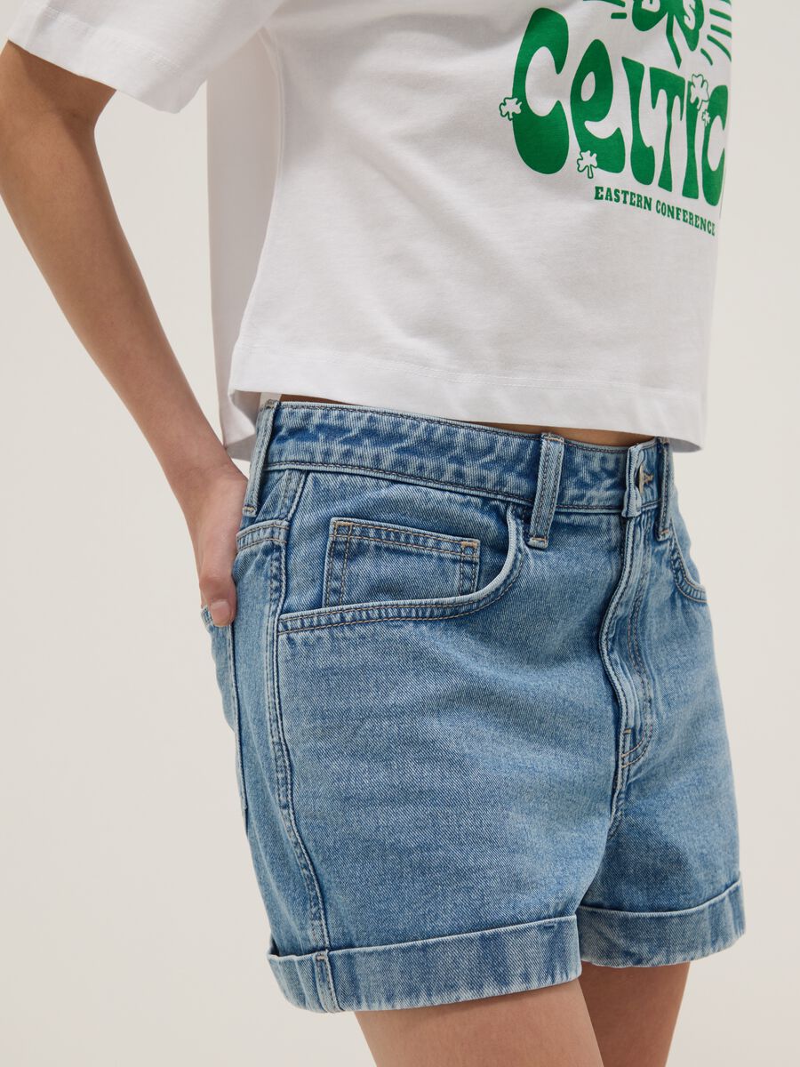 Shorts denim blu in puro cotone da ragazza regular fit_2