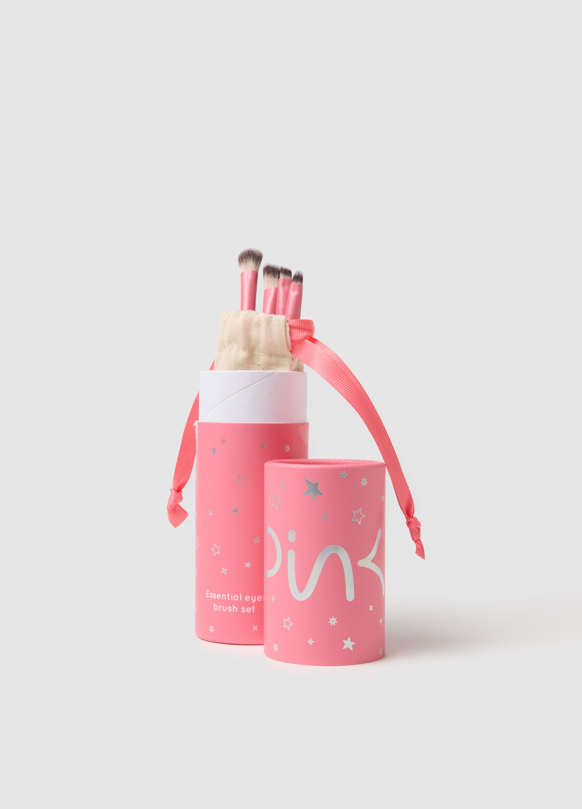 Pink essential eye brush set - kit with 4 brushes for eyes and eyebrows