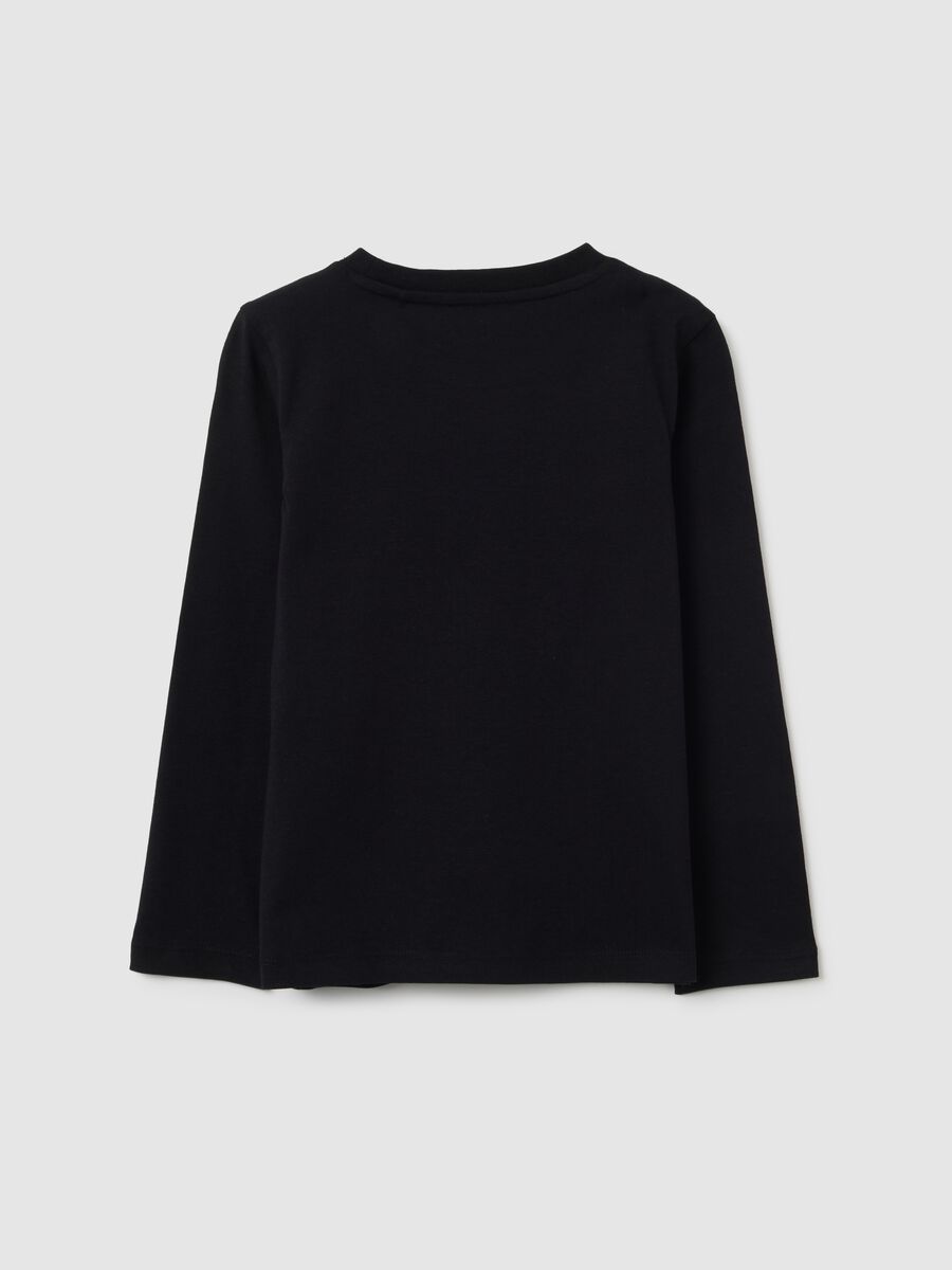 Girls' black regular fit pure cotton t-shirt with glitter star_1