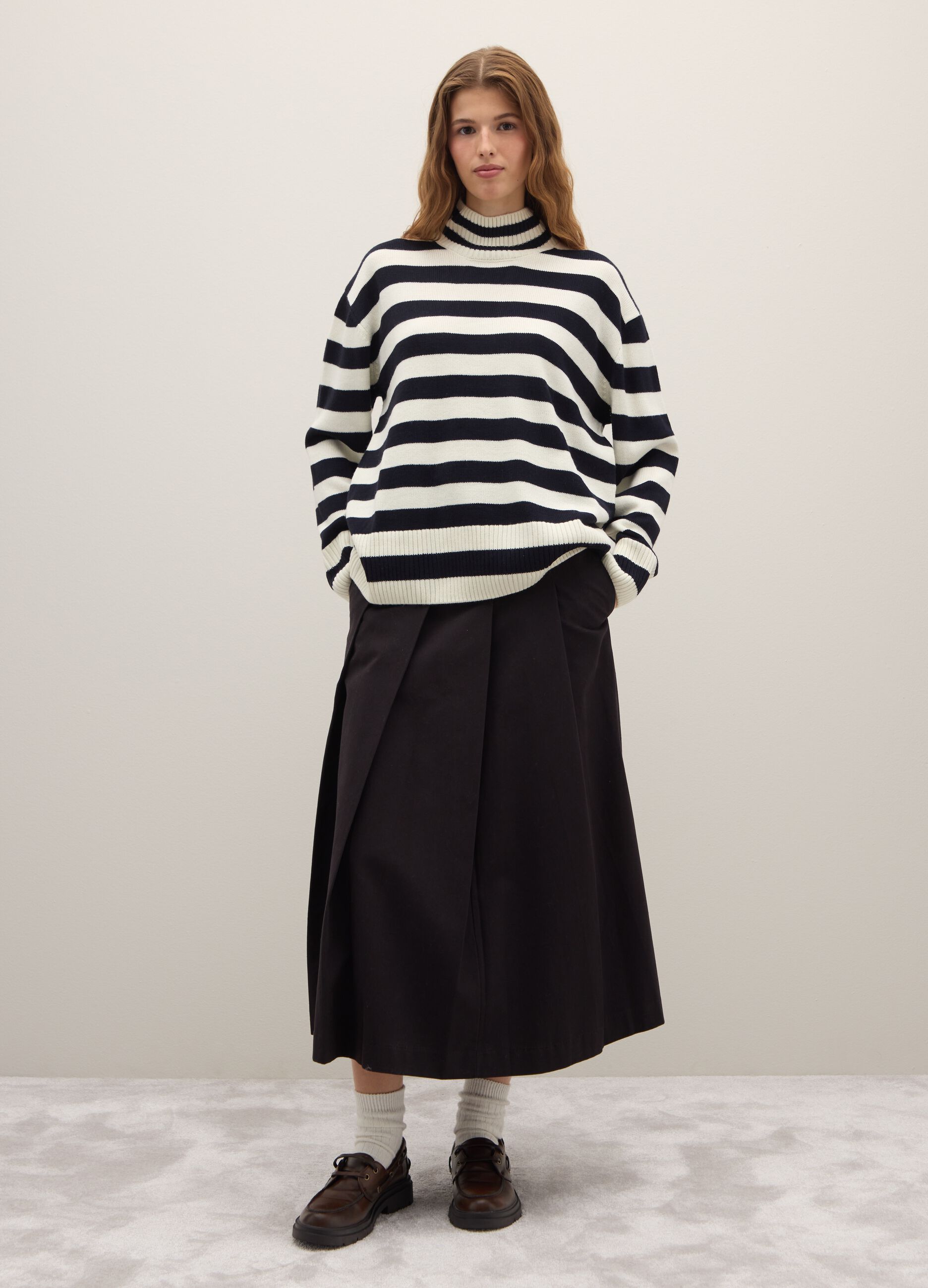 Multicolour striped high-neck oversized jumper