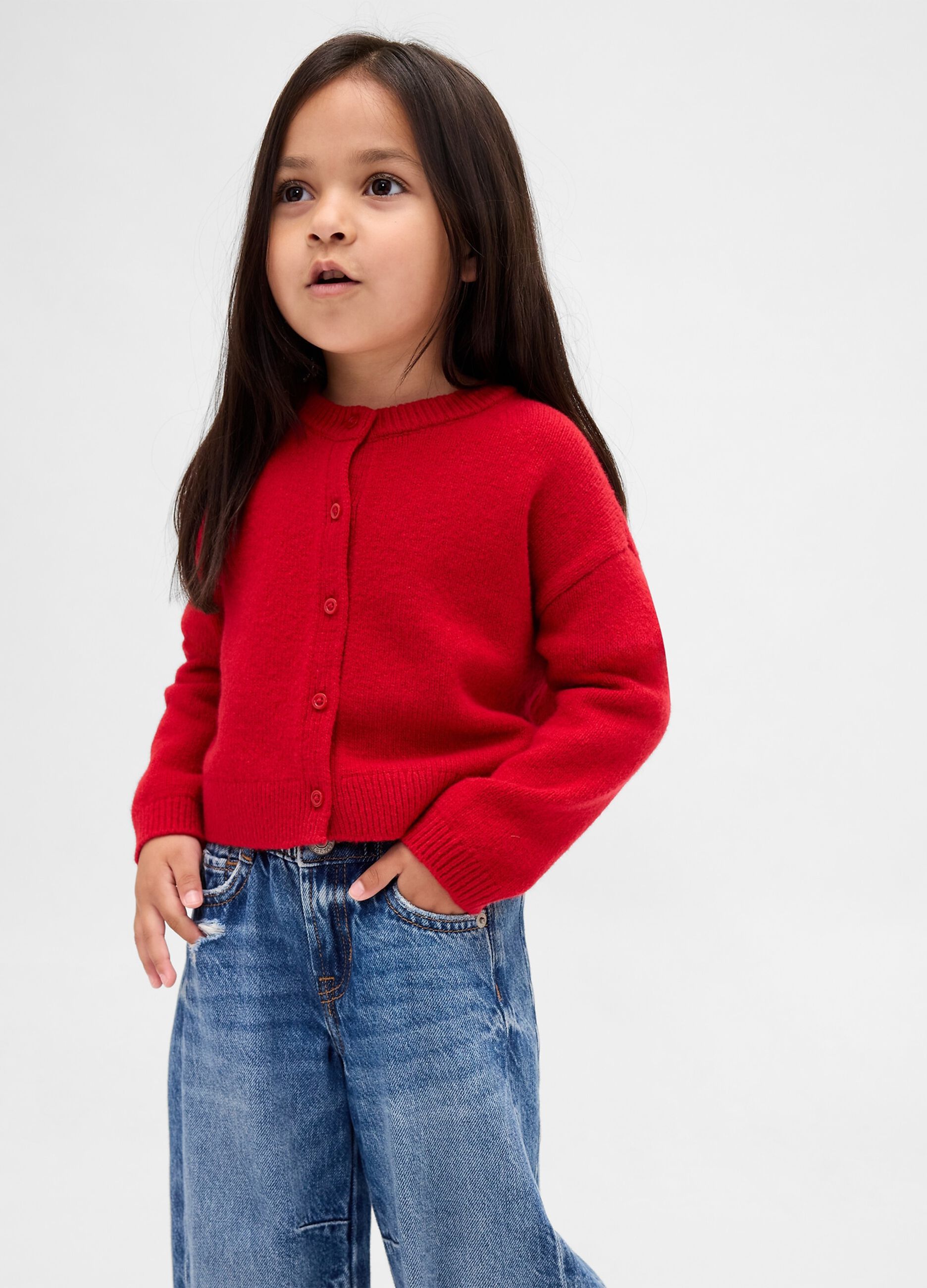 Red cotton blend cardigan for girls