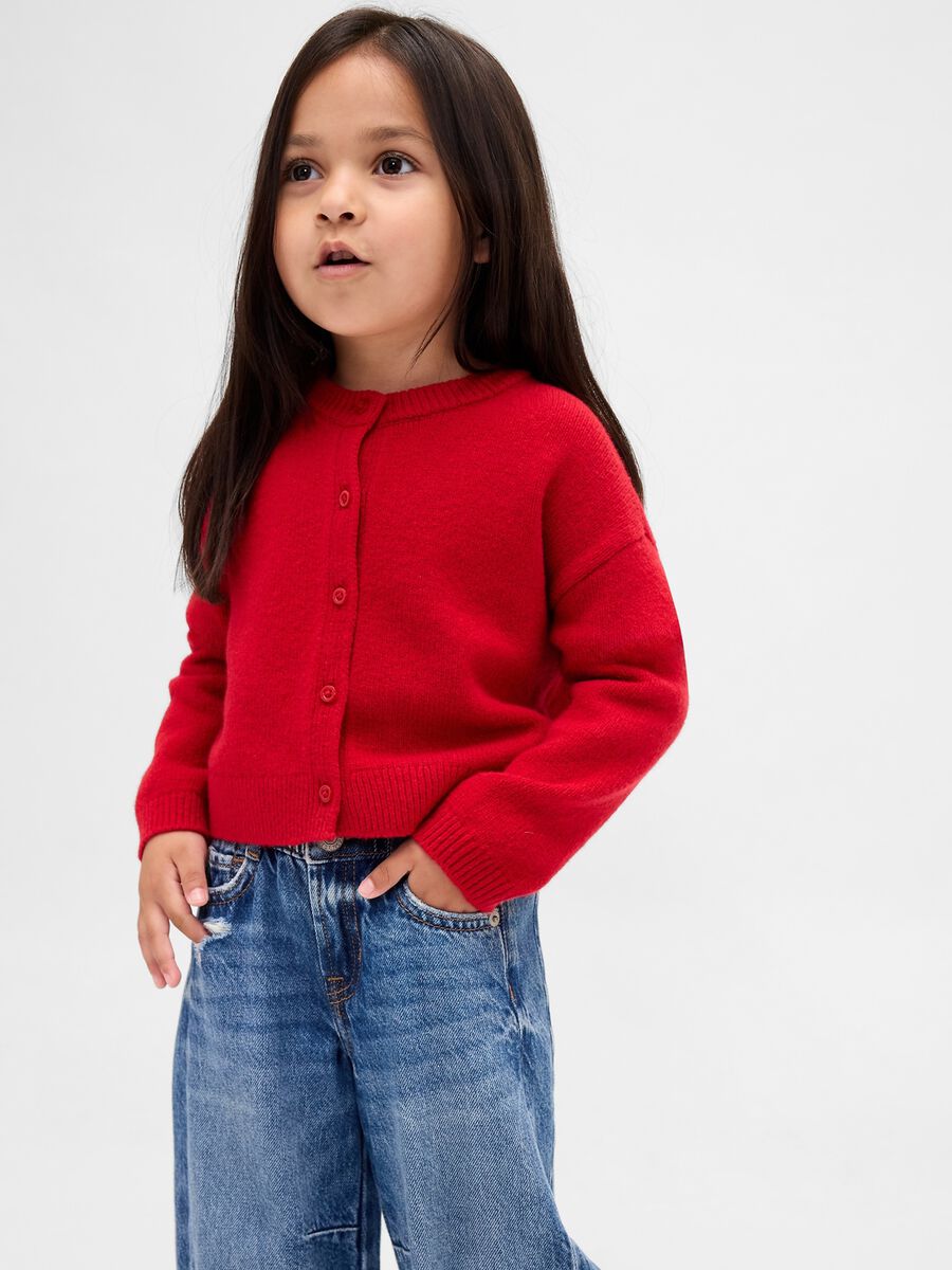 Red cotton blend cardigan for girls_0