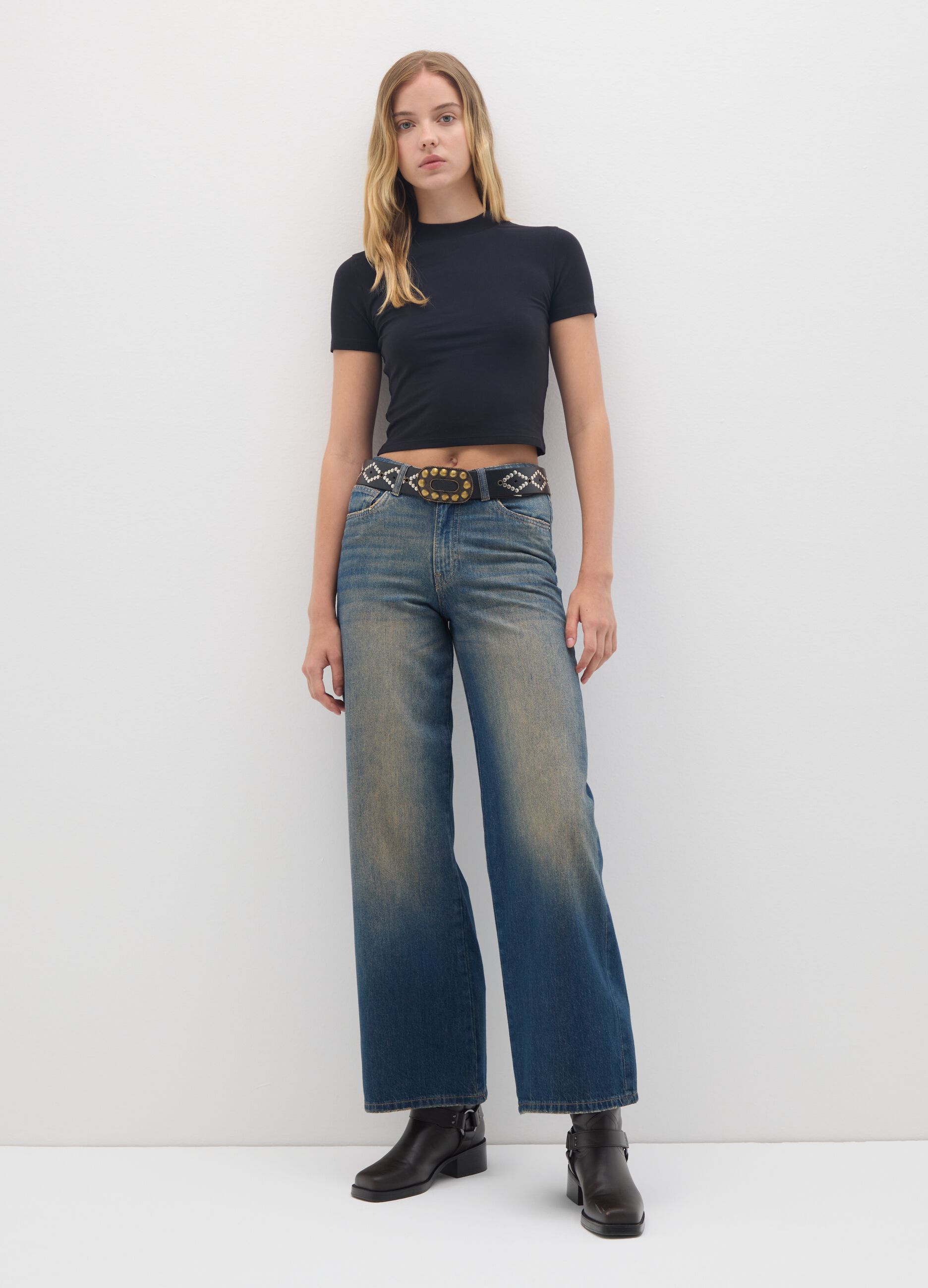 Women's Black Stretch Cotton T-shirt