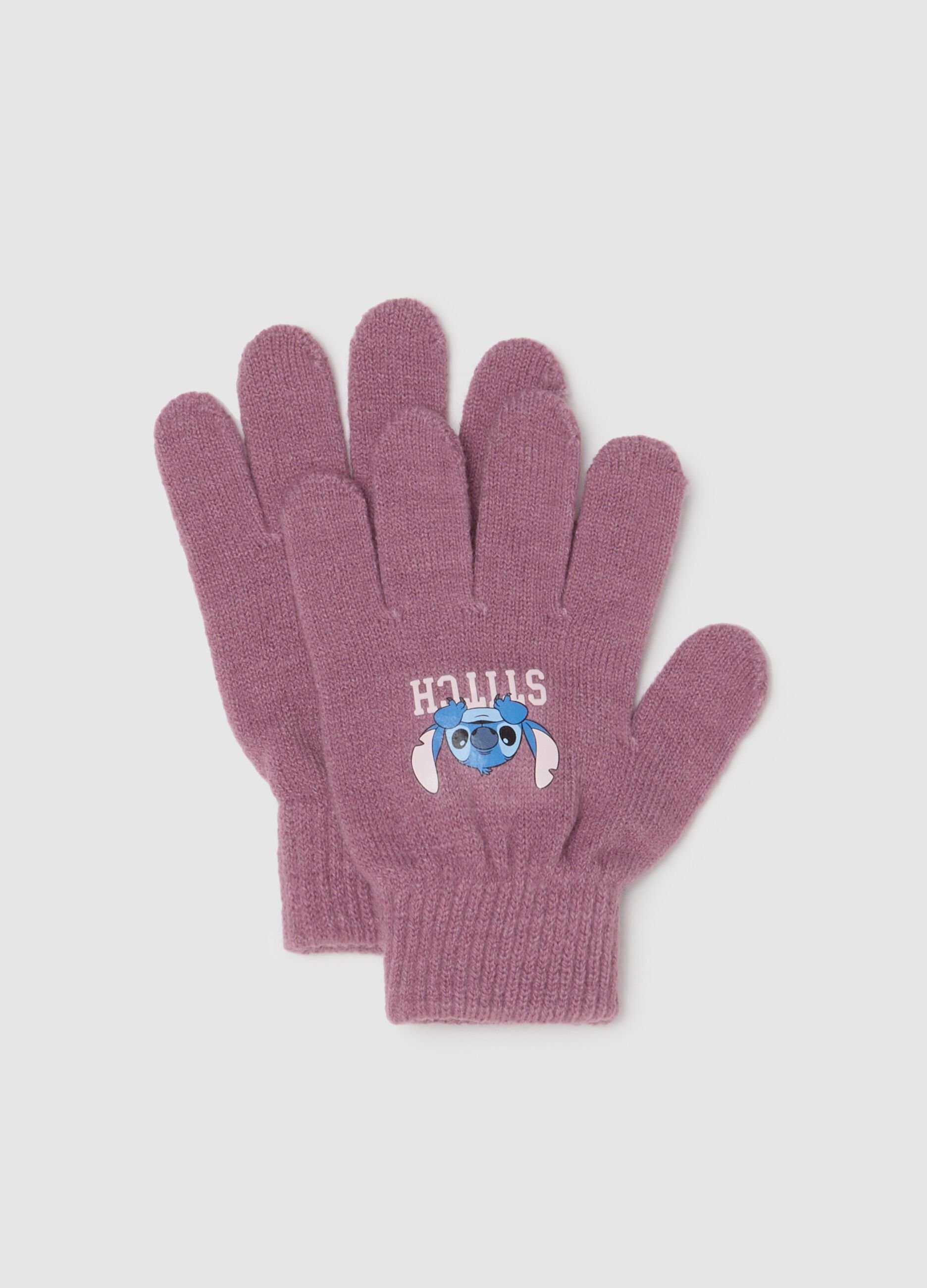 Girls' Purple Gloves with Stitch Print