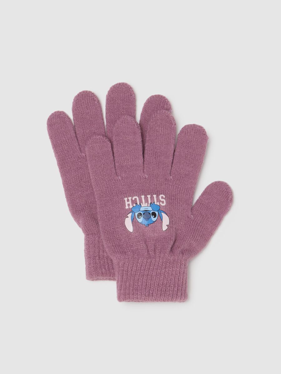 Girls' Purple Gloves with Stitch Print_0