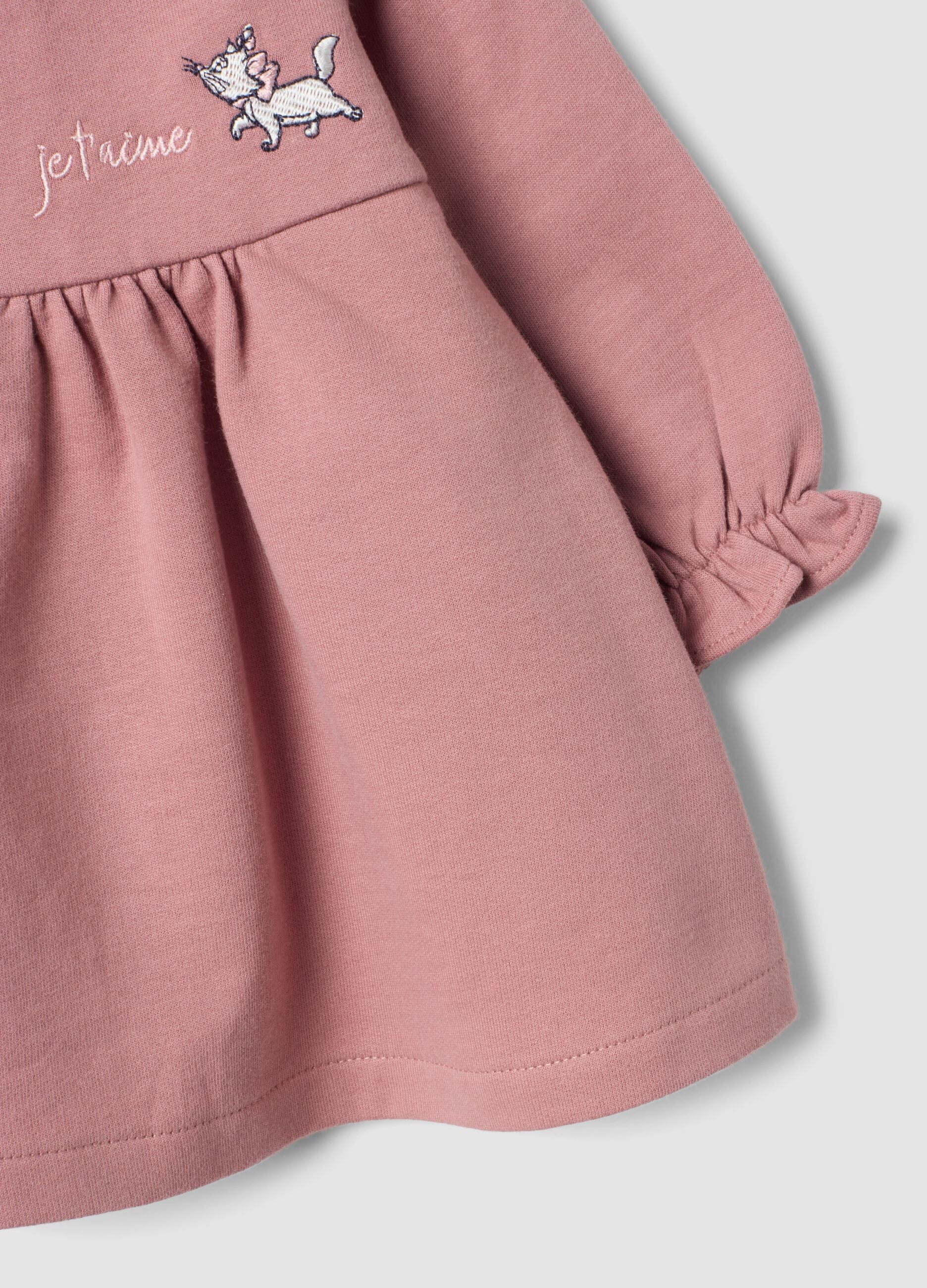 Pink dress in pure organic cotton with The Aristocats embroidery for baby girl