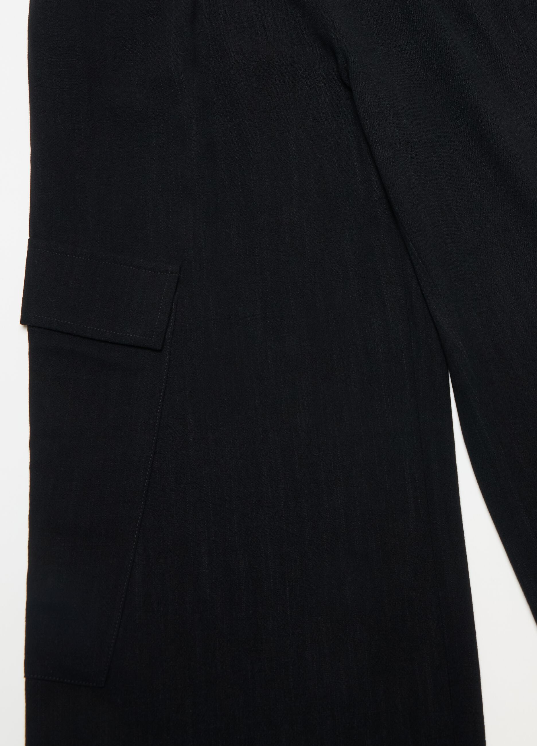 Wide-Leg Linen Cargo Trousers Black