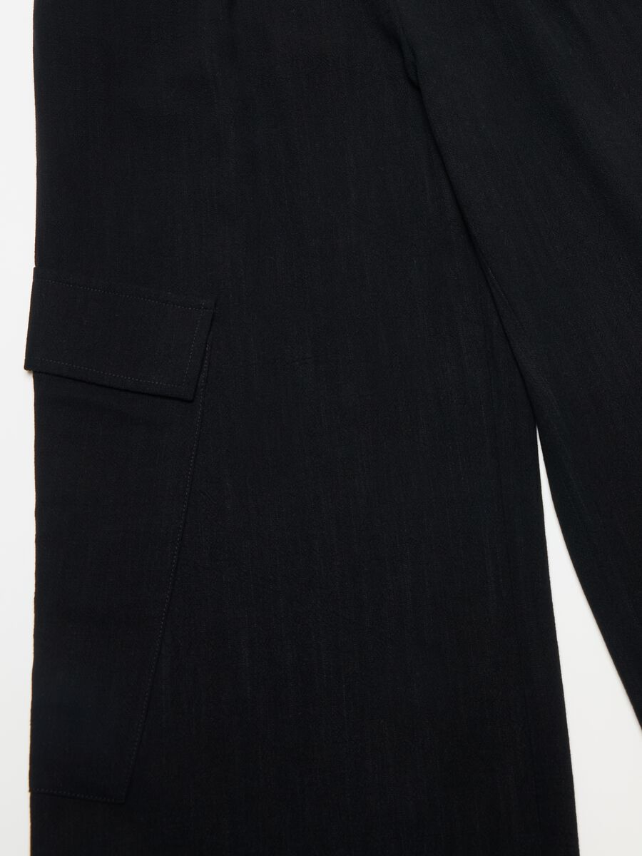 Wide-Leg Linen Cargo Trousers Black_7