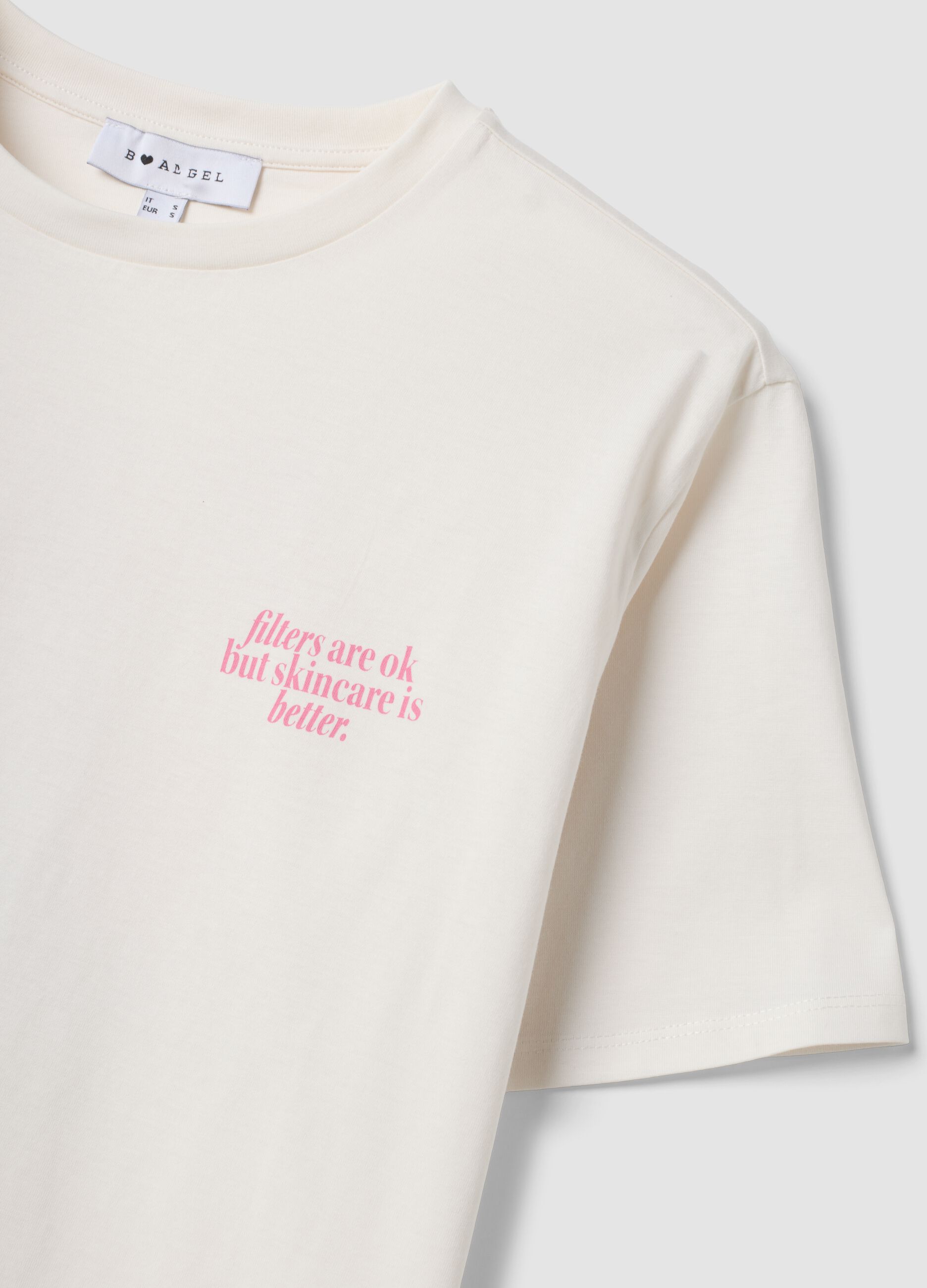 T-shirt bianca in puro cotone con scritta relaxed fit