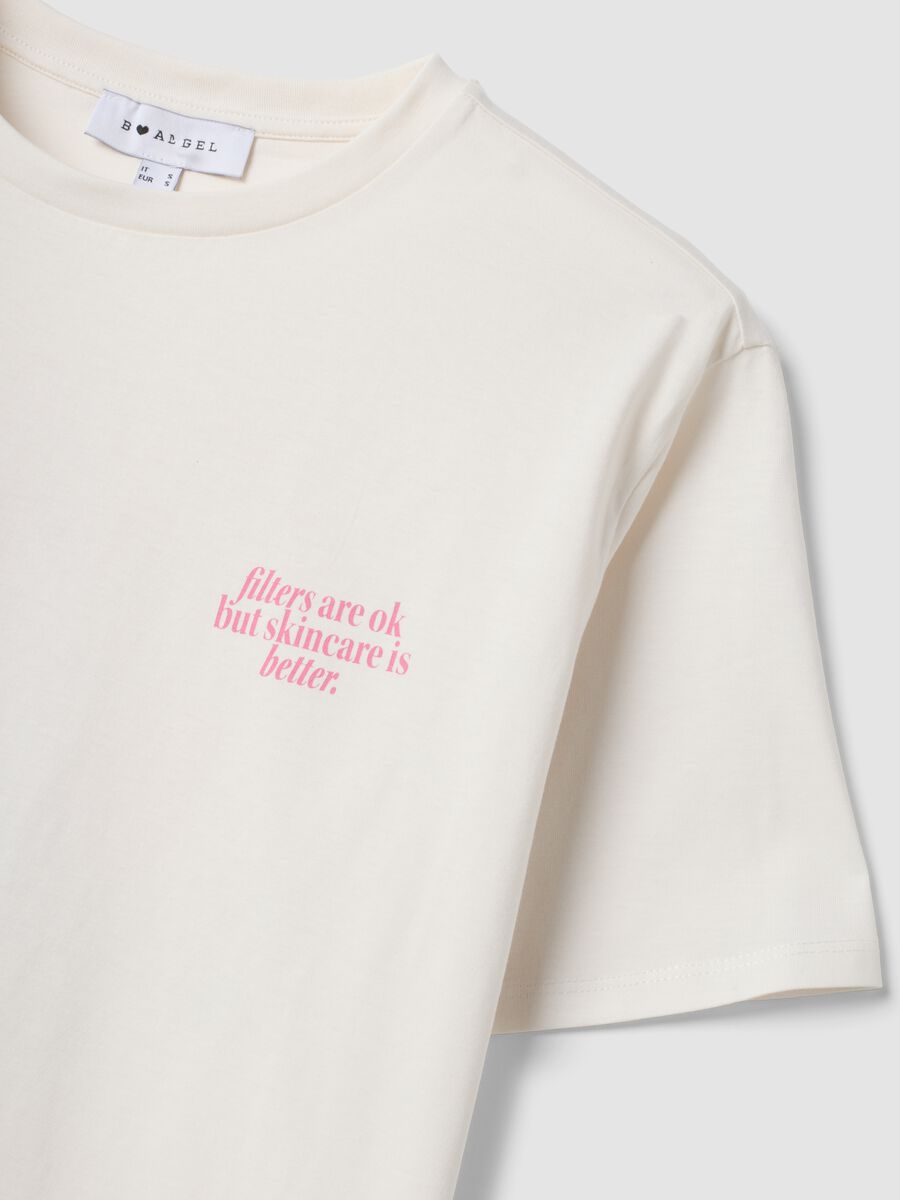 White pure cotton T-shirt with relaxed-fit slogan_1