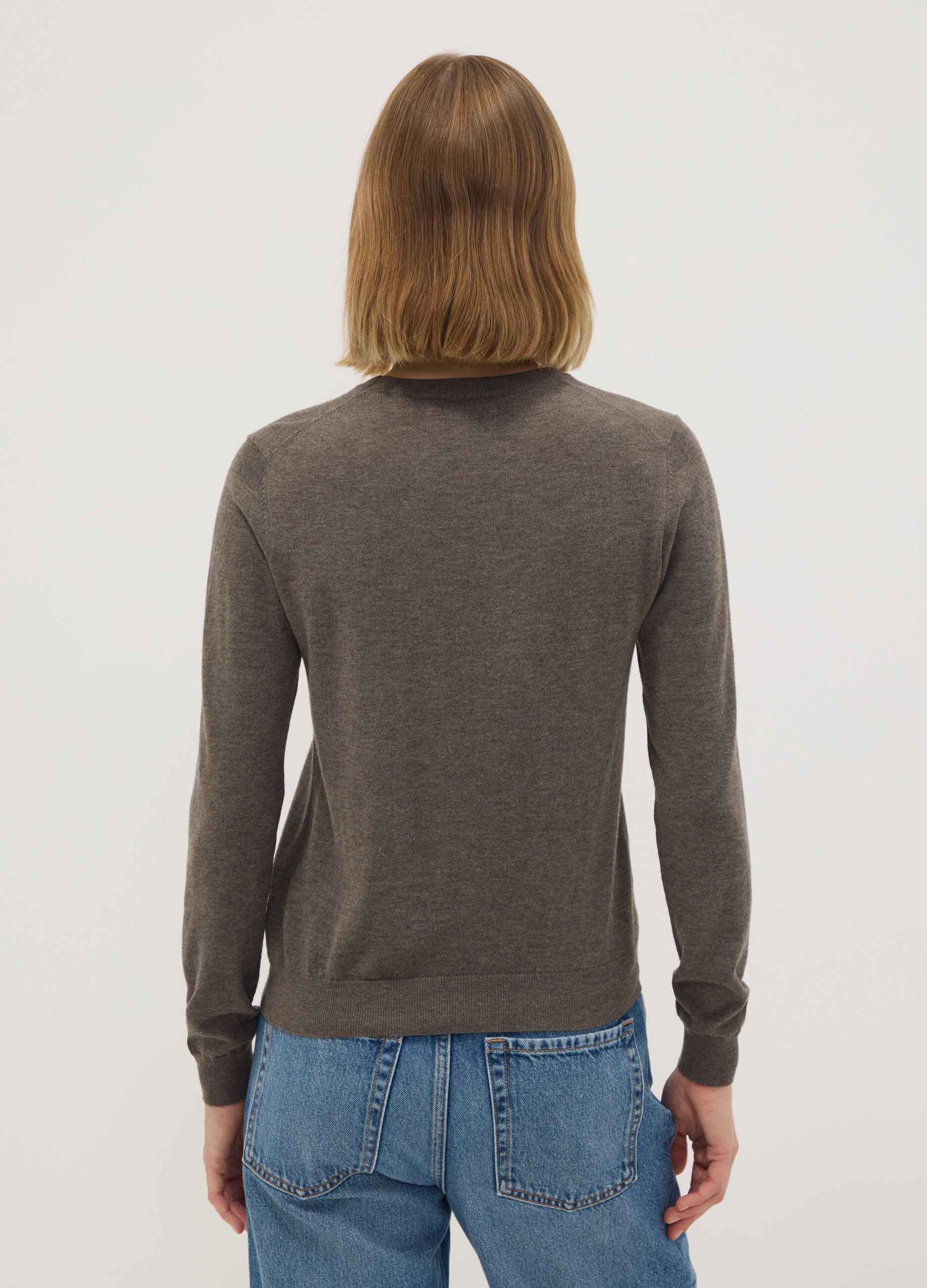 Grey crew-neck wool-blend jumper, regular fit