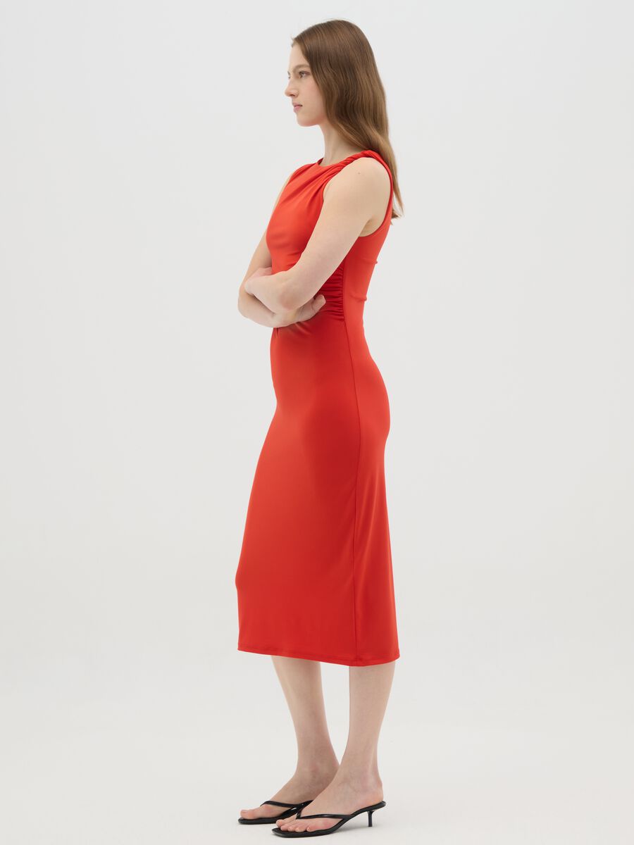 Women's long dress in red stretch fabric regular fit_2