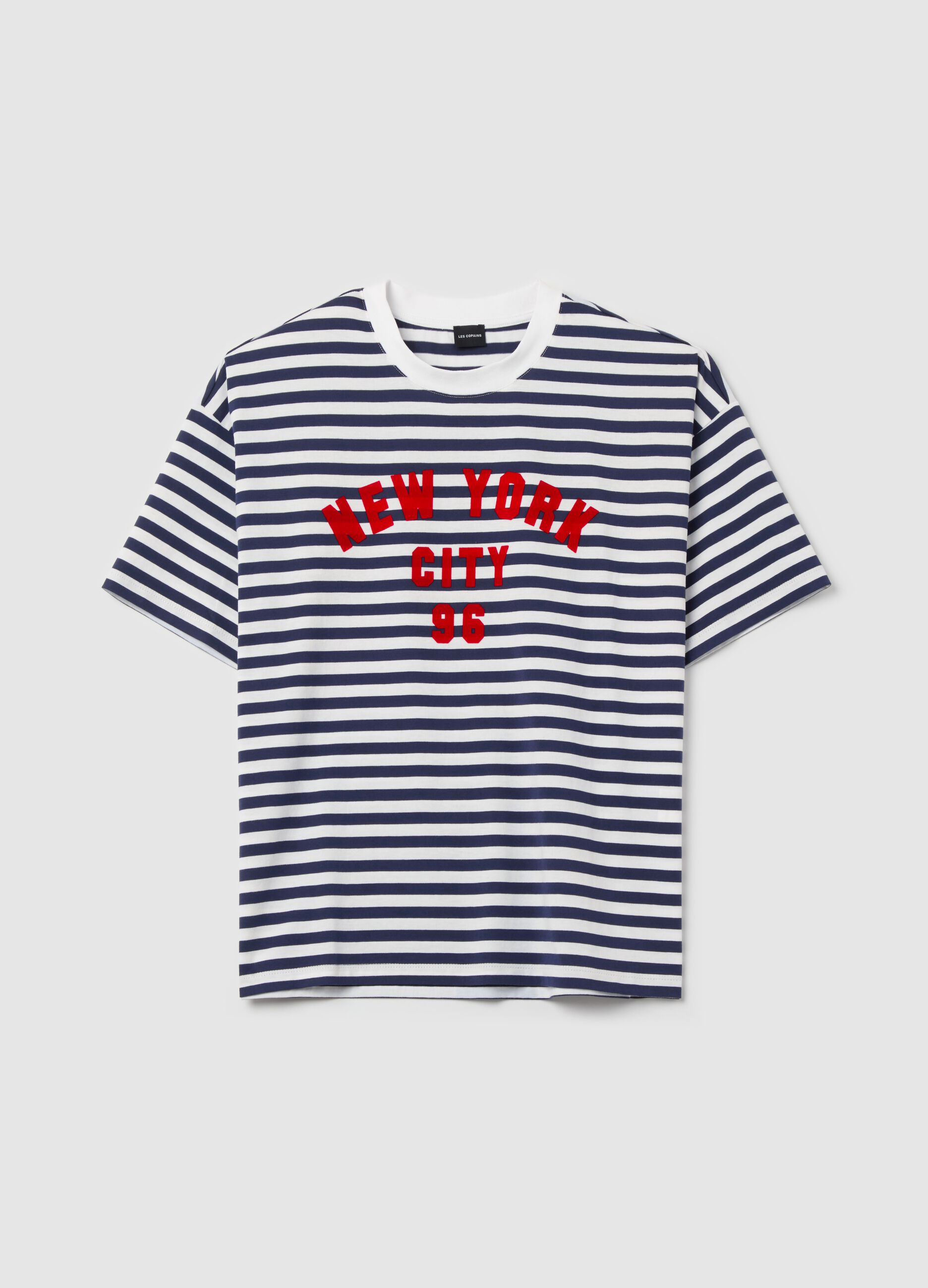 Striped T-shirt with printed lettering
