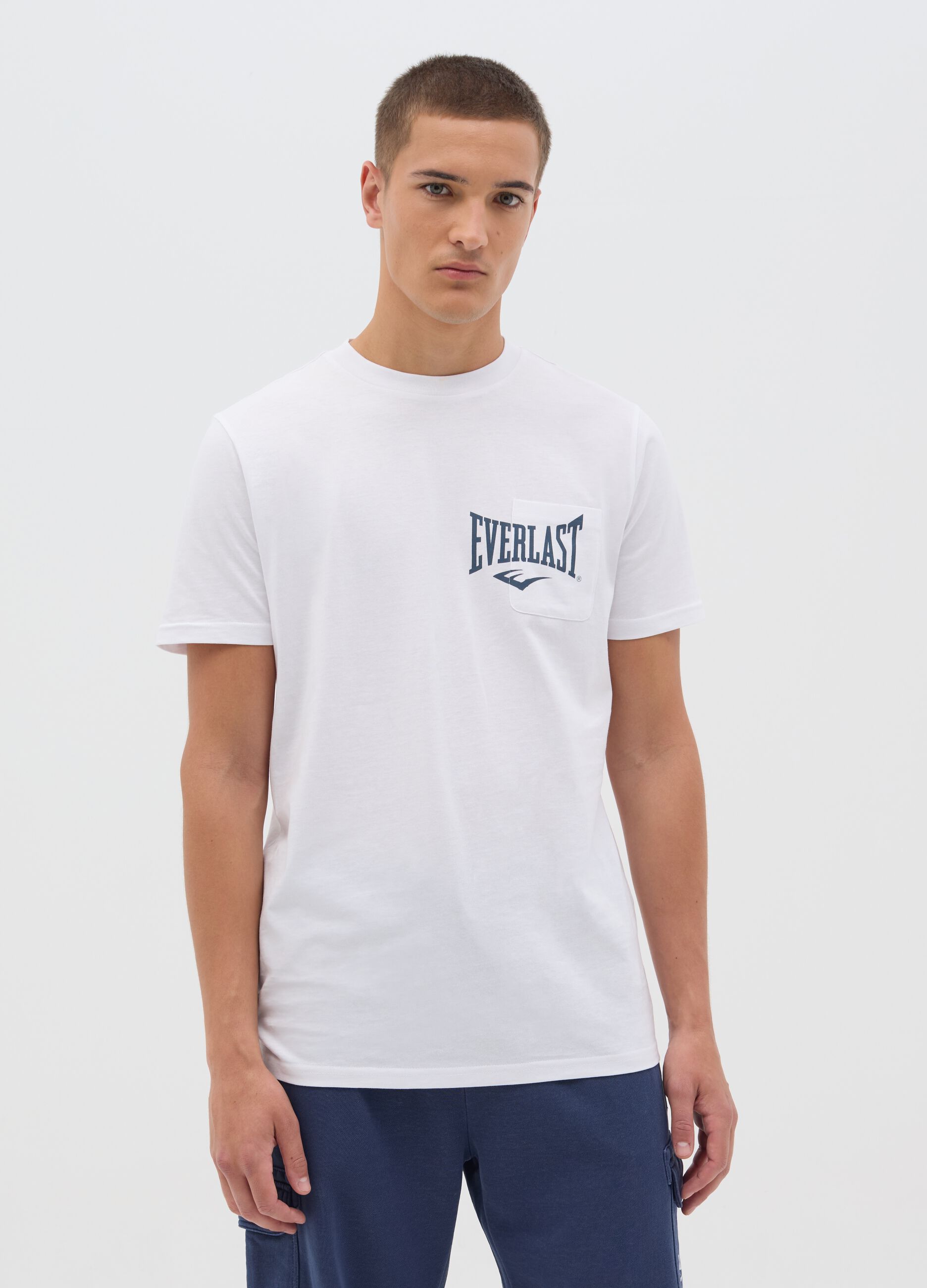 T-shirt da uomo in puro cotone bianca regular fit con logo Everlast
