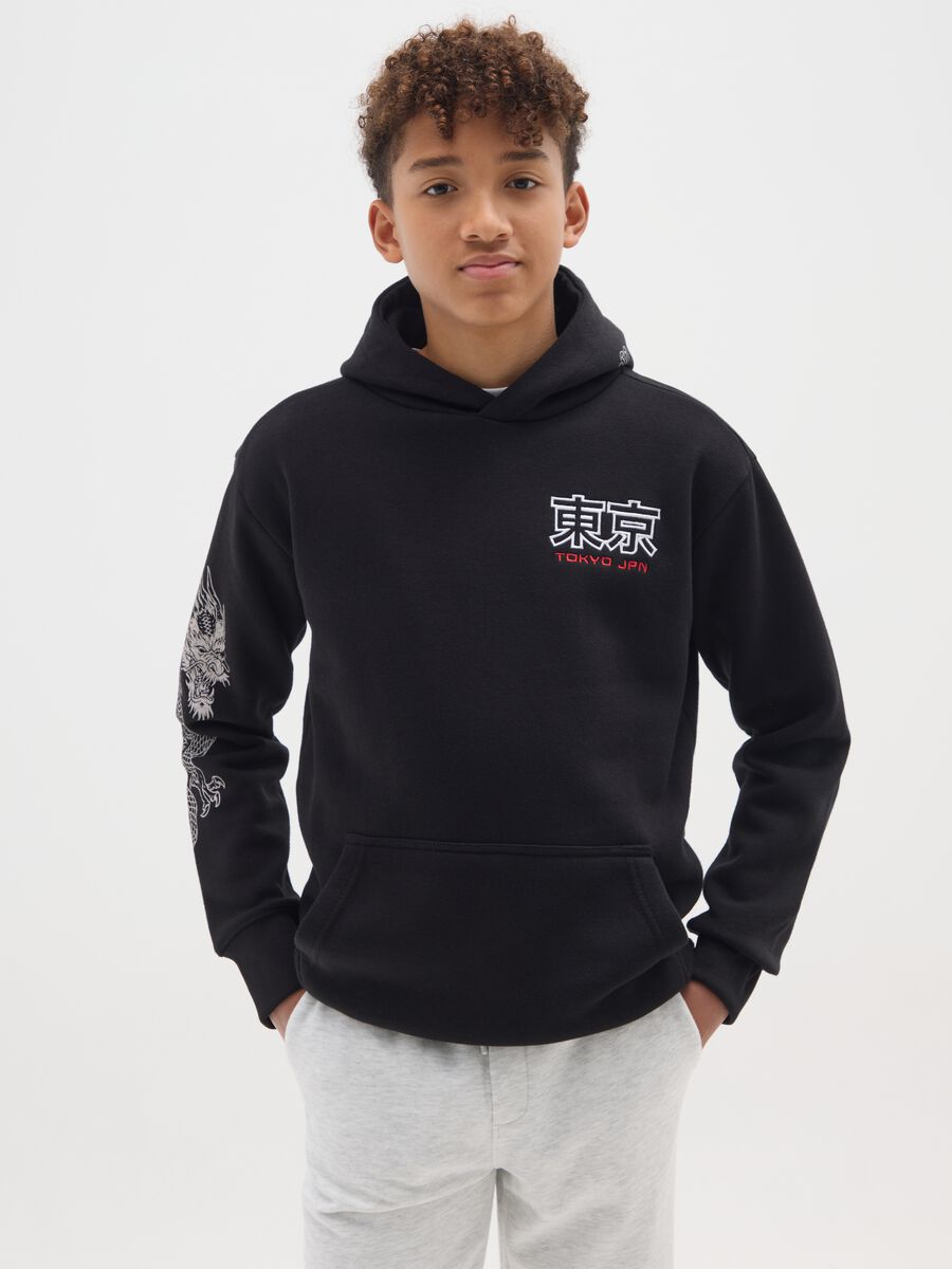 Black Hoodie with Dragon Details_0