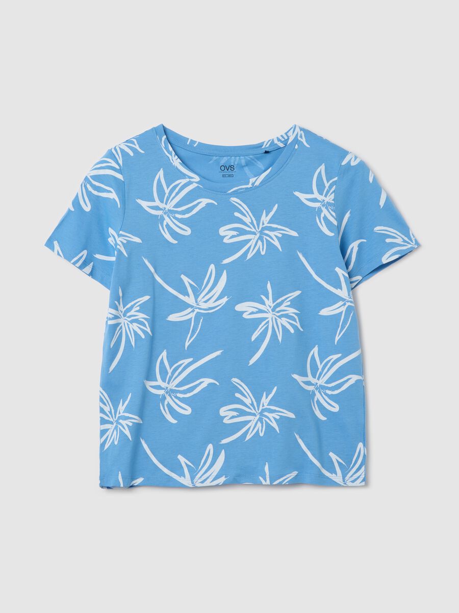 T-shirt azzurra con stampa floreale_4